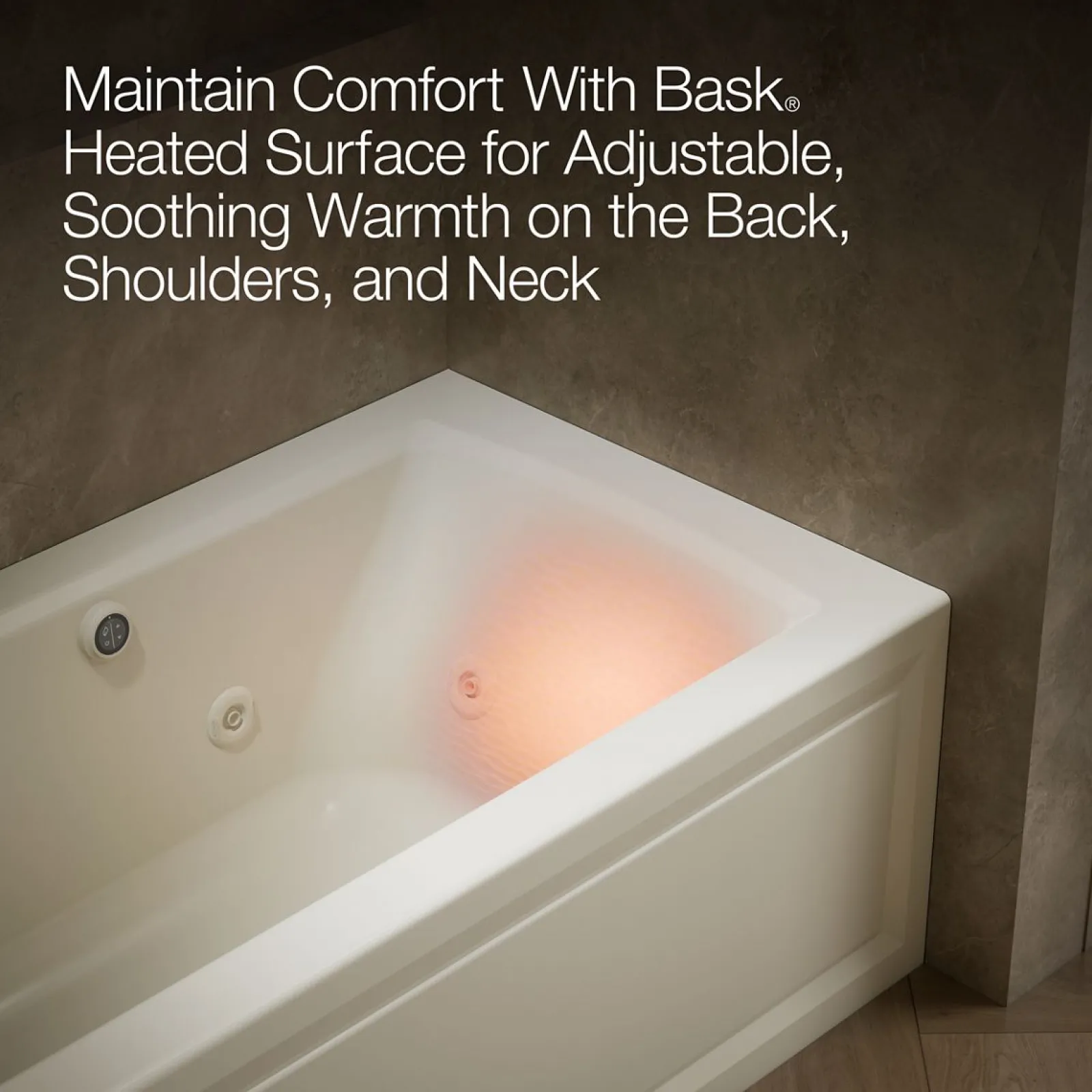 60" x 30" alcove whirlpool bath with Bask® heated surface, left drain^Kohler Best