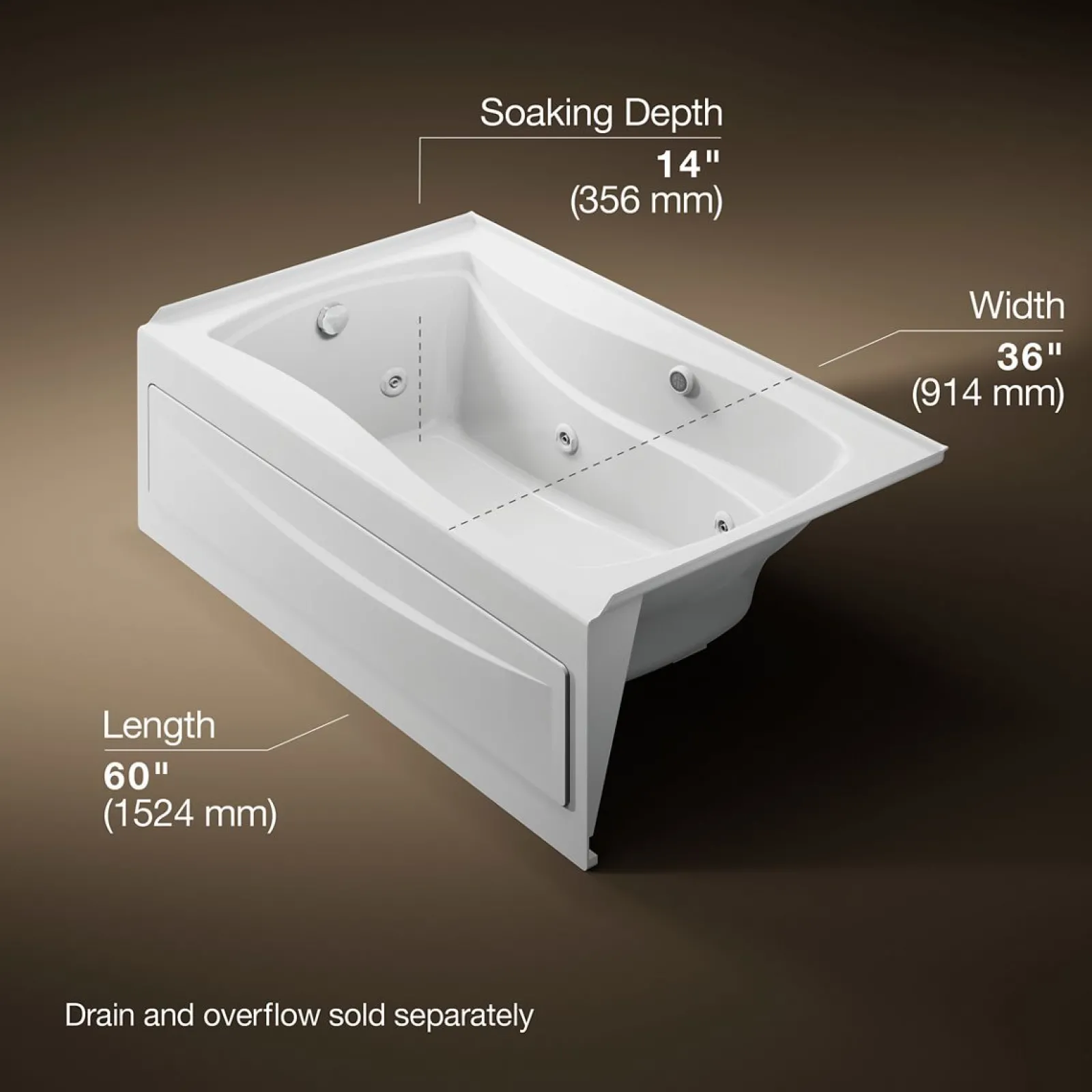 60" x 36" alcove whirlpool bath with Bask® heated surface, left drain^Kohler Discount