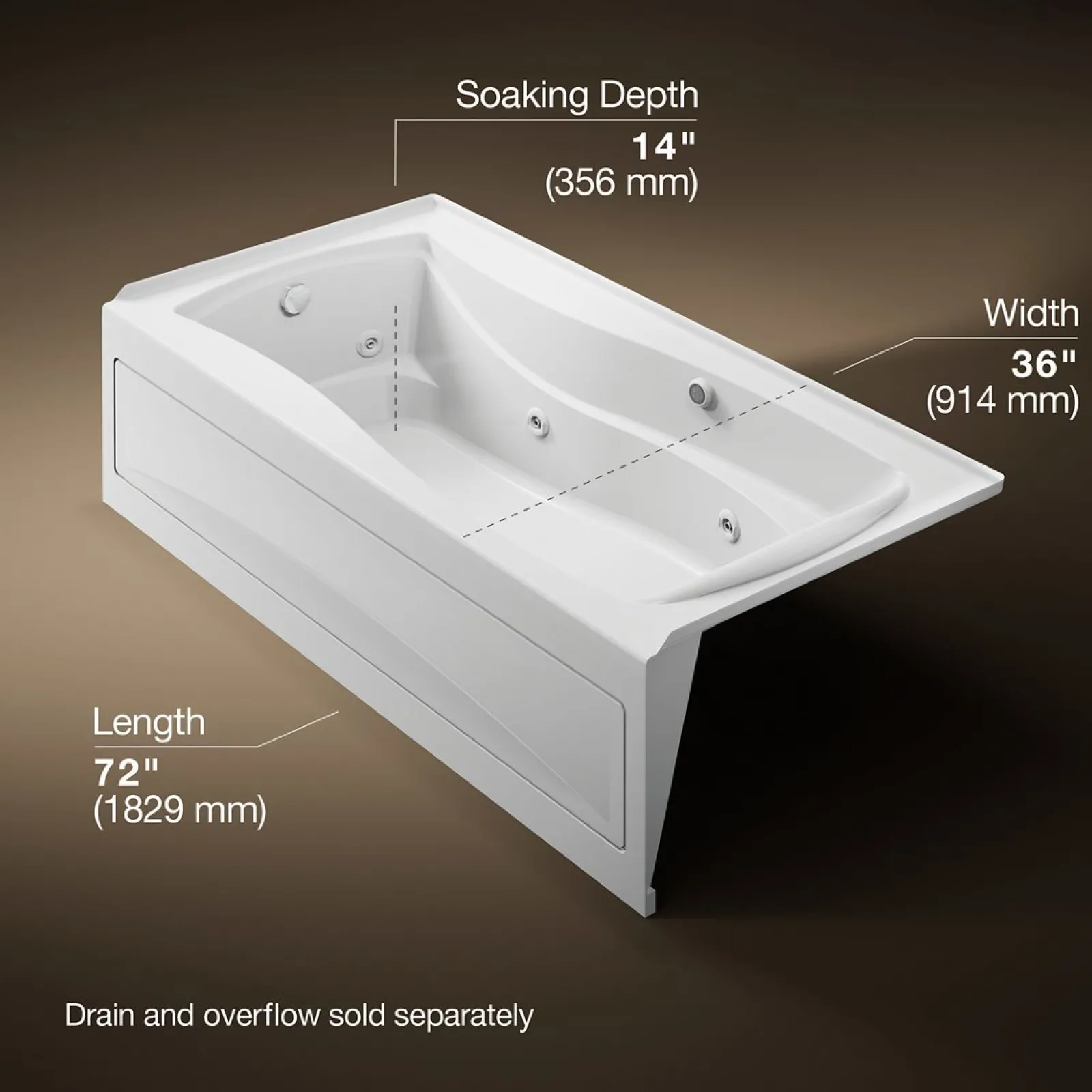 72" x 36" alcove whirlpool bath with Bask® heated surface, left drain^Kohler Clearance