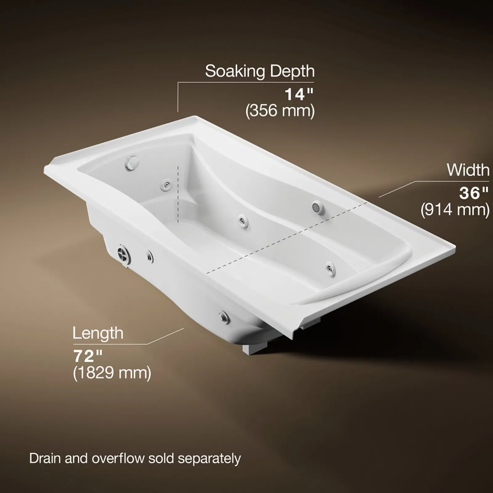 72" x 36" alcove whirlpool bath with Bask® heated surface, left drain^Kohler Outlet