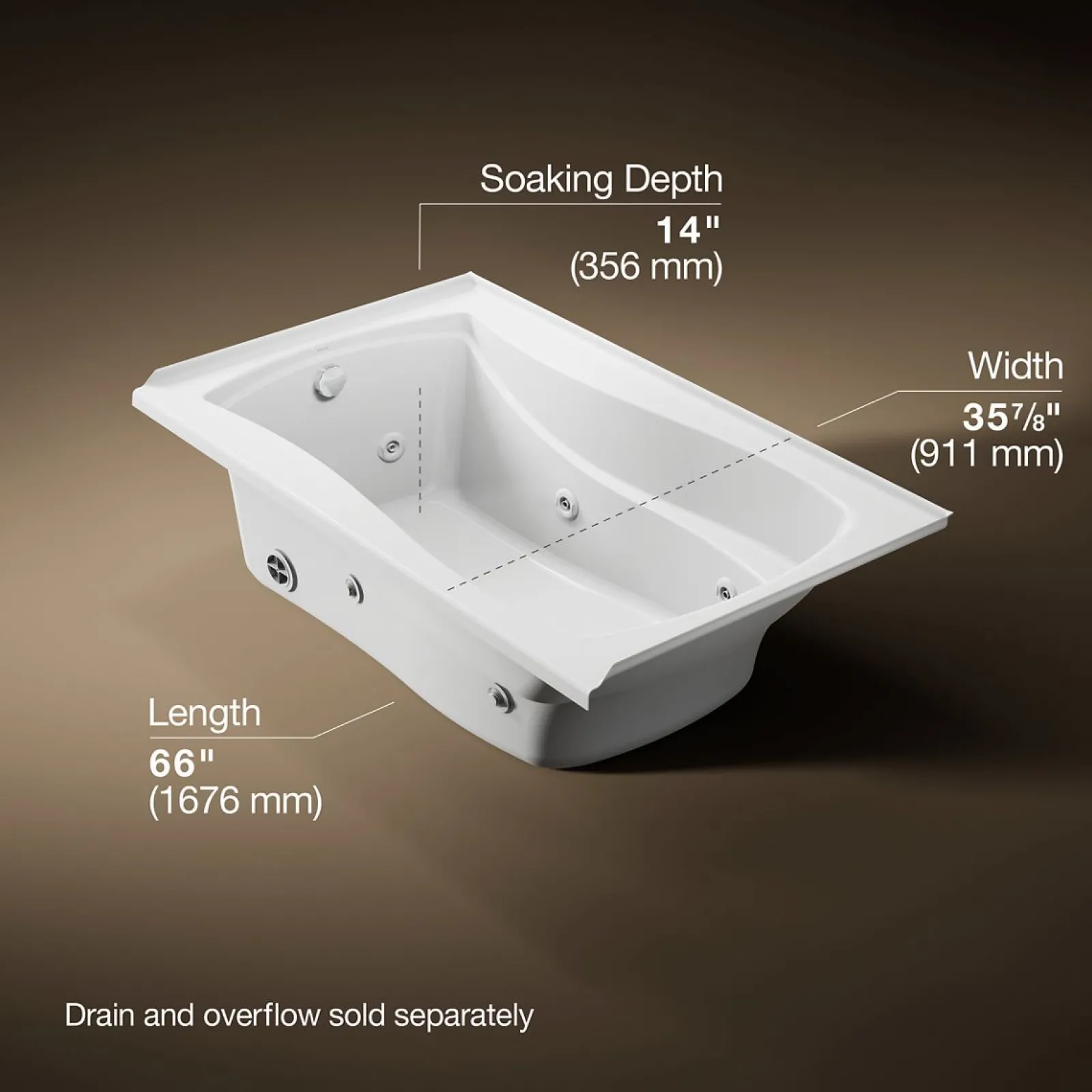 60" x 36" alcove whirlpool, left drain^Kohler Clearance