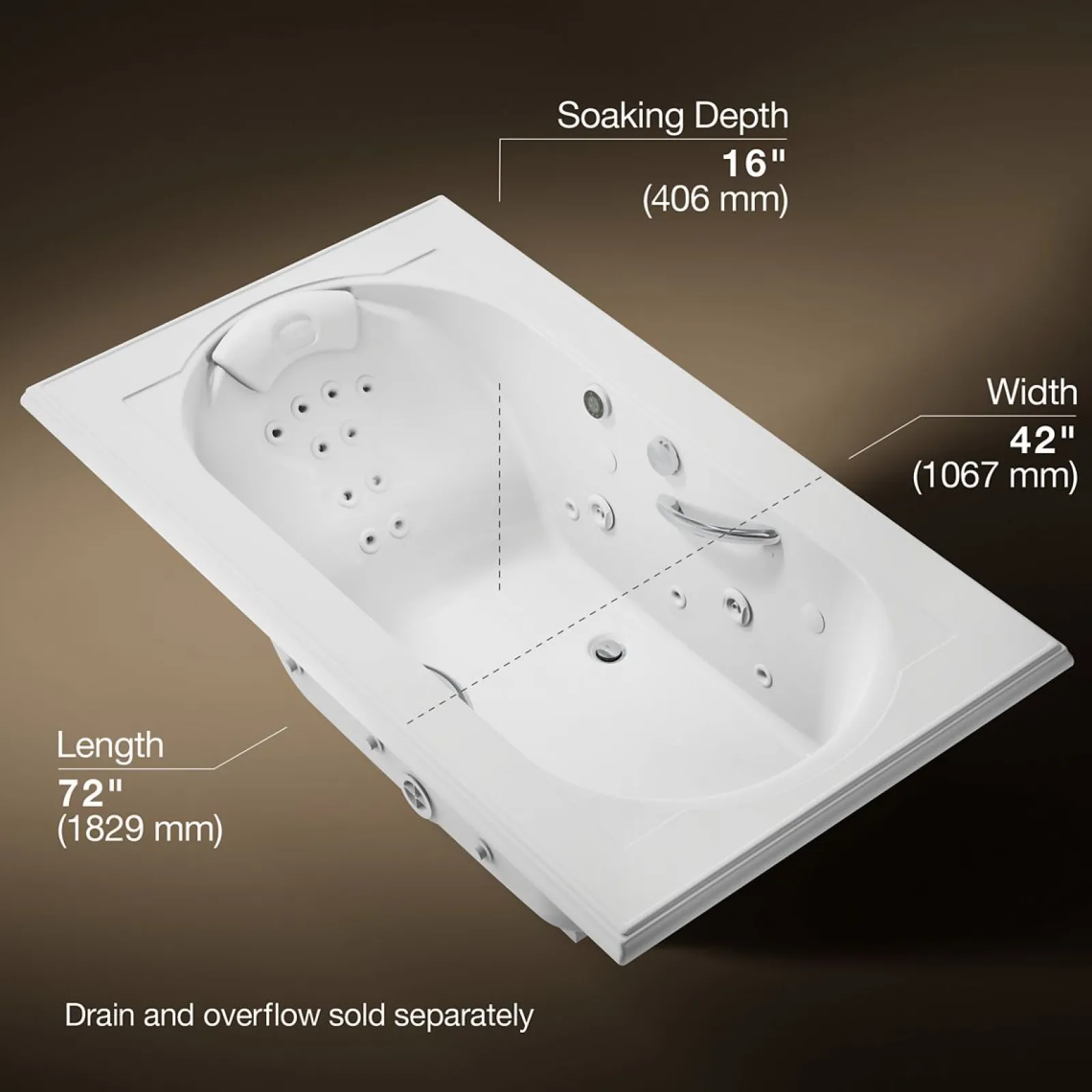 72" x 42" drop-in Effervescence whirlpool bath^Kohler Hot