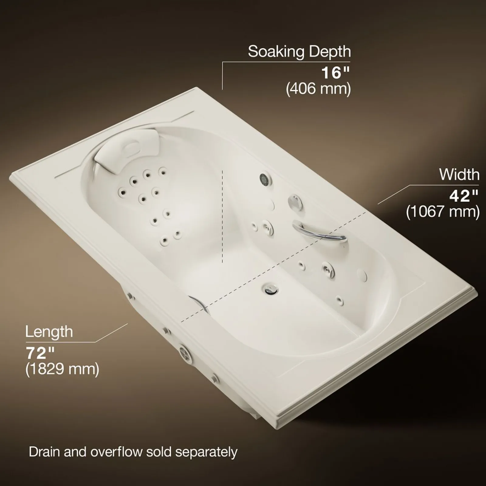 72" x 42" drop-in Effervescence whirlpool bath^Kohler Hot