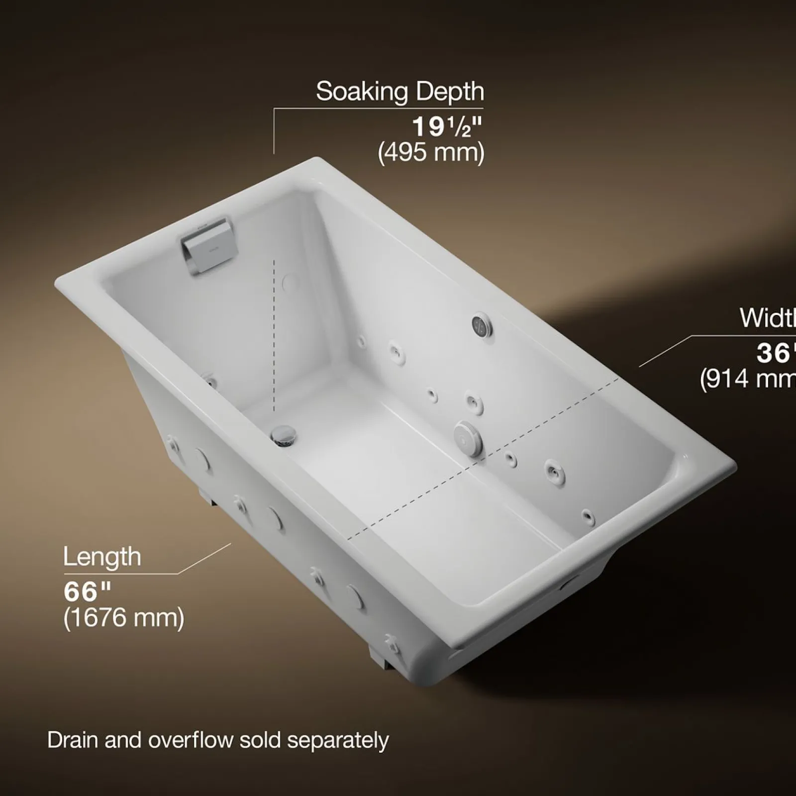 66" x 36" drop-in Effervescence whirlpool bath^Kohler Hot