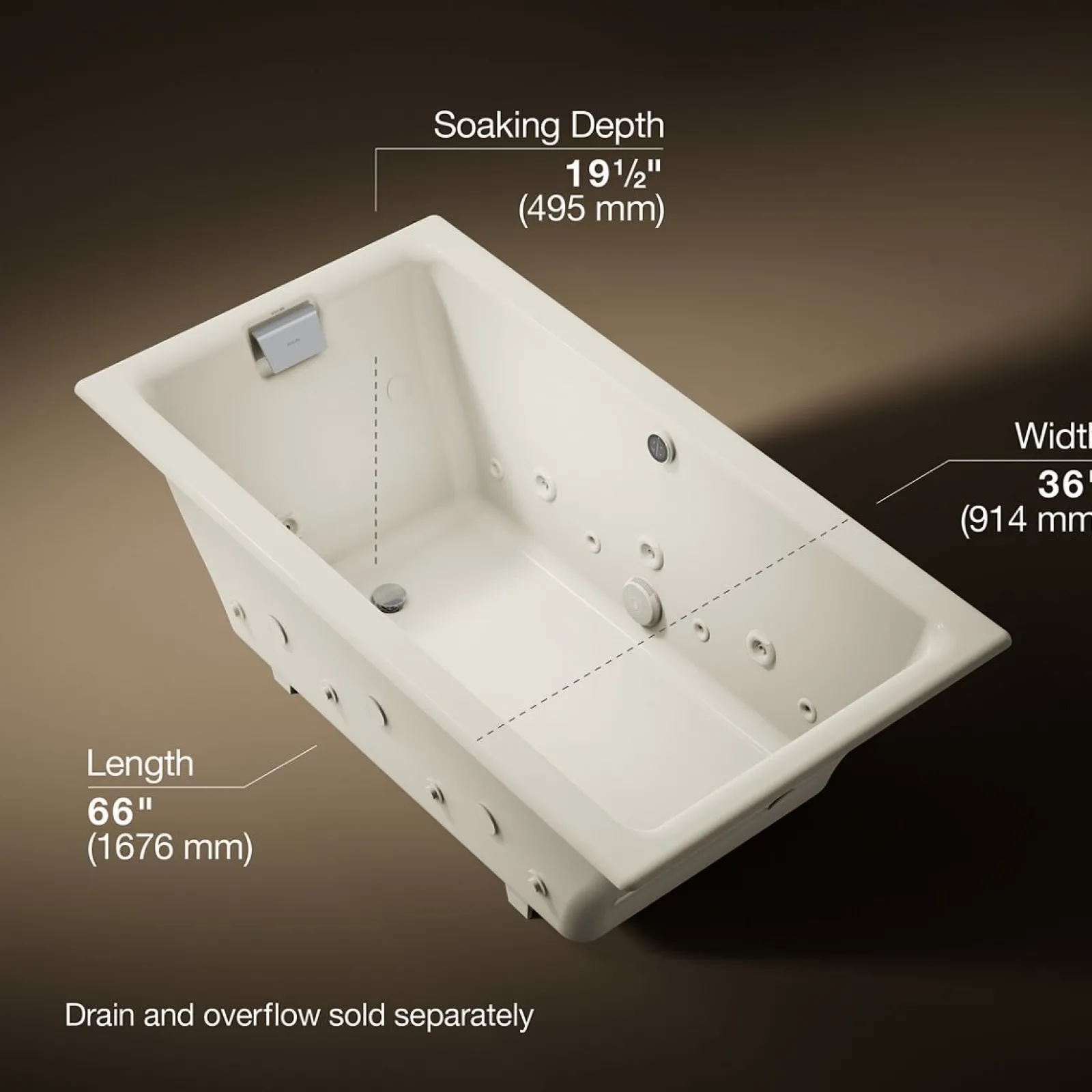 66" x 36" drop-in Effervescence whirlpool bath^Kohler Hot