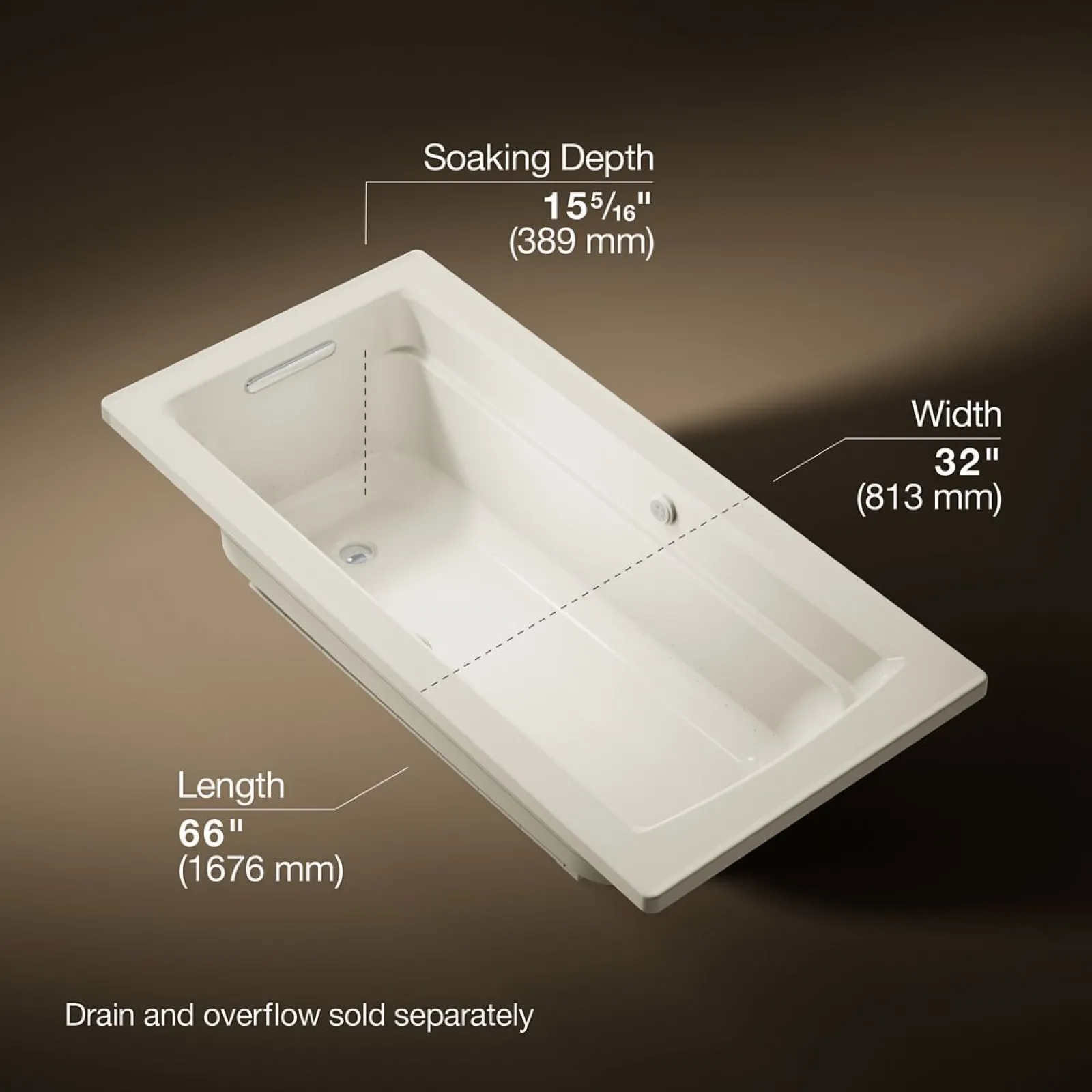 66" x 32" drop-in Heated BubbleMassage™ air bath with Bask® heated surface^Kohler