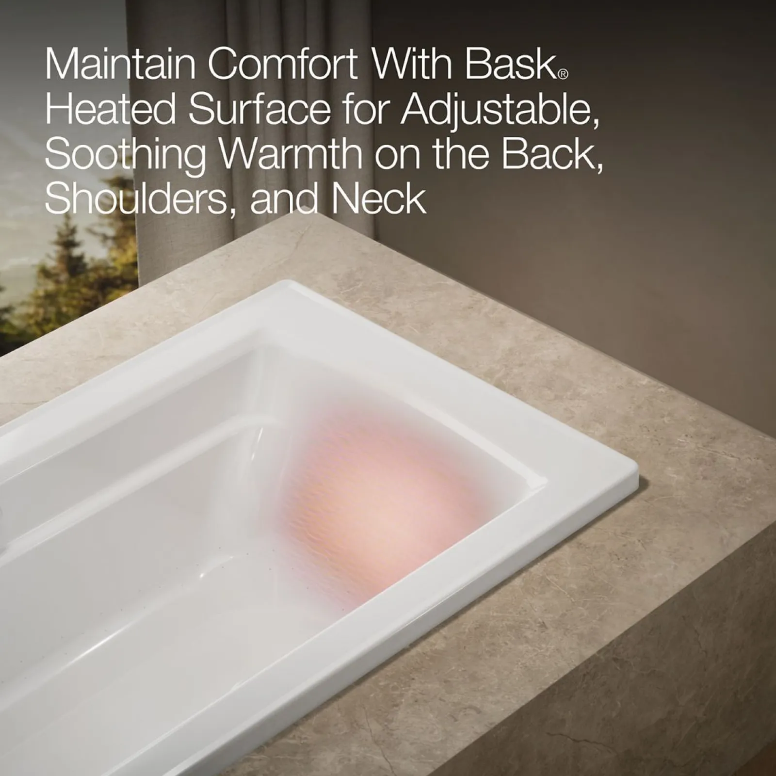 66" x 32" drop-in Heated BubbleMassage™ air bath with Bask® heated surface^Kohler