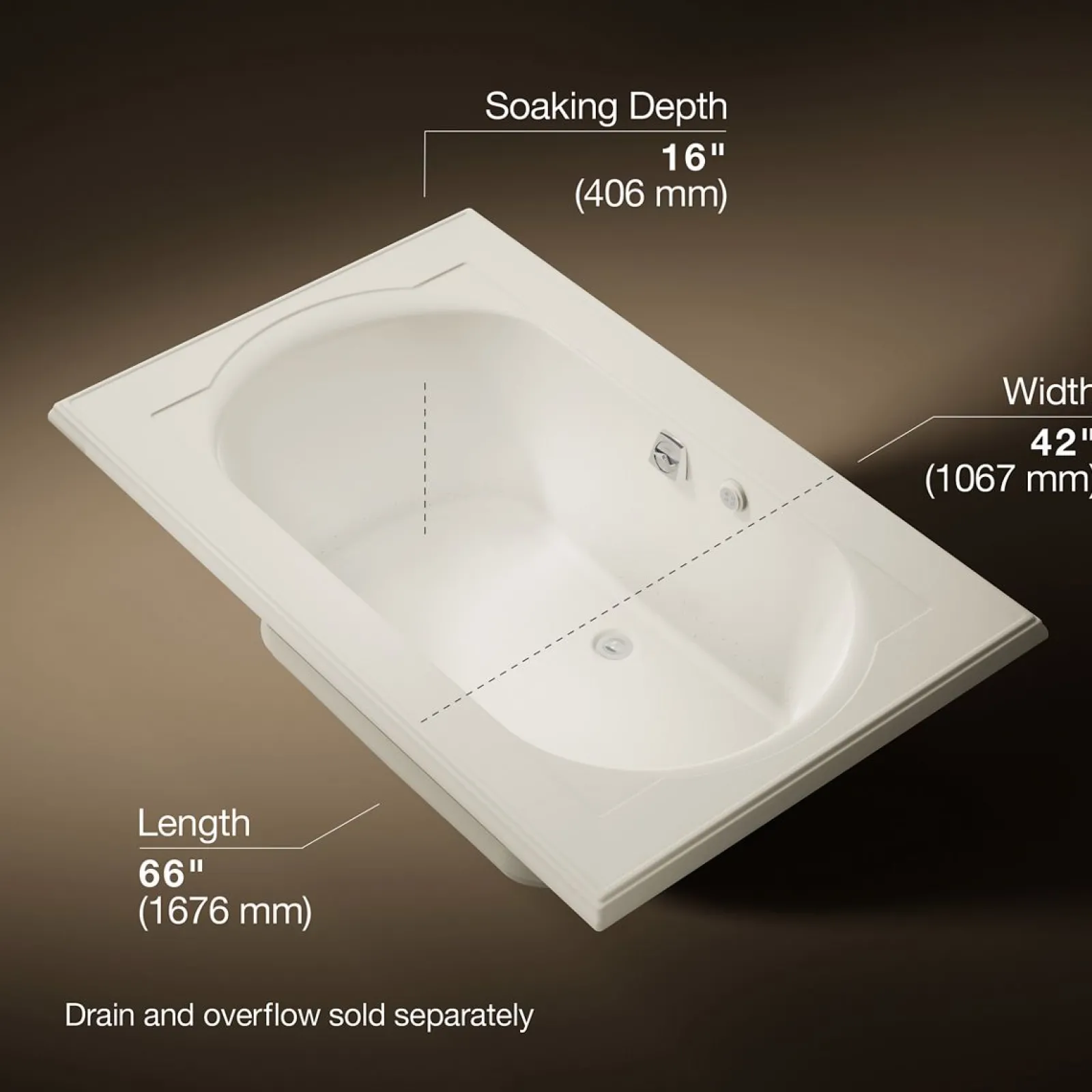 66" x 42" drop-in Heated BubbleMassage™ air bath^Kohler Hot