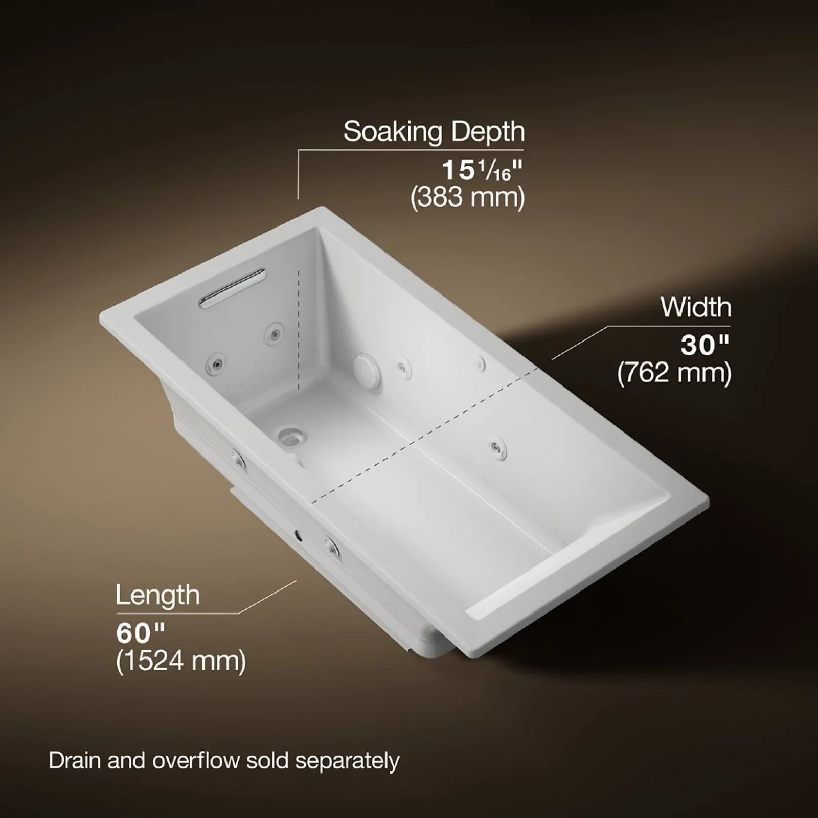 60" x 30" drop-in Heated BubbleMassage™ air bath with whirlpool^Kohler