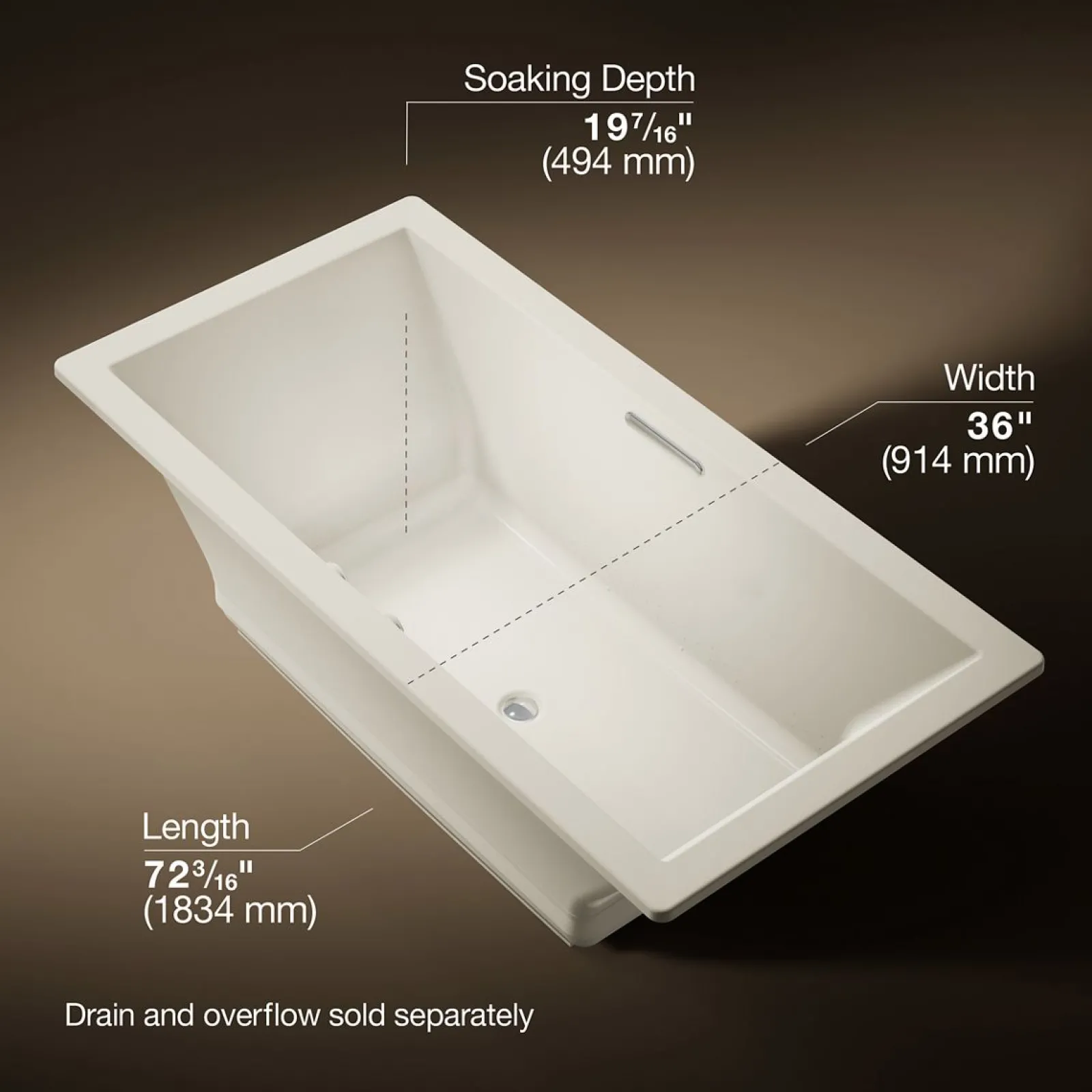 72" x 36" drop-in Heated BubbleMassage™ air bath with Bask® heated surface^Kohler Best