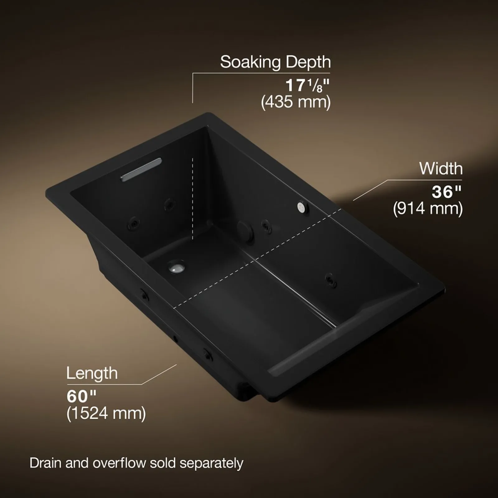 60" x 36" drop-in Heated BubbleMassage™ air bath with whirlpool^Kohler Hot