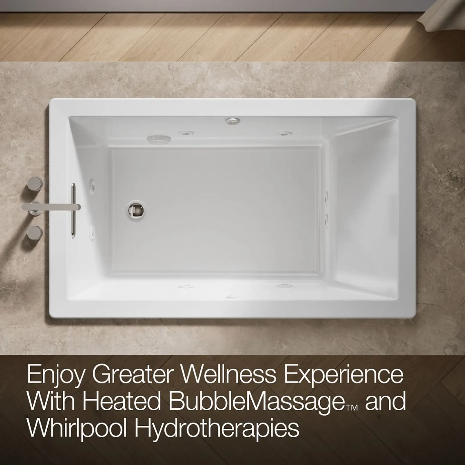 60" x 36" drop-in Heated BubbleMassage™ air bath with whirlpool^Kohler Hot