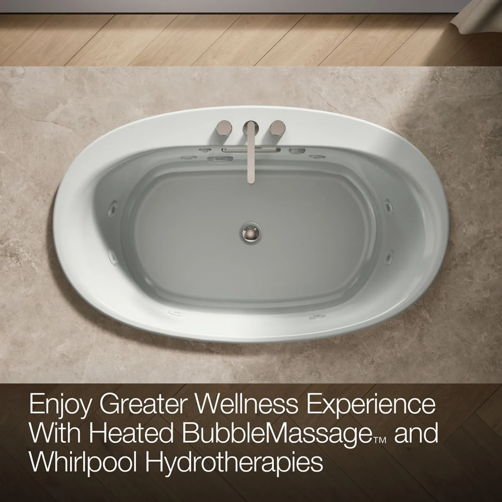 59-3/4" x 35-3/4" drop-in Heated BubbleMassage™ air bath with whirlpool^Kohler Online
