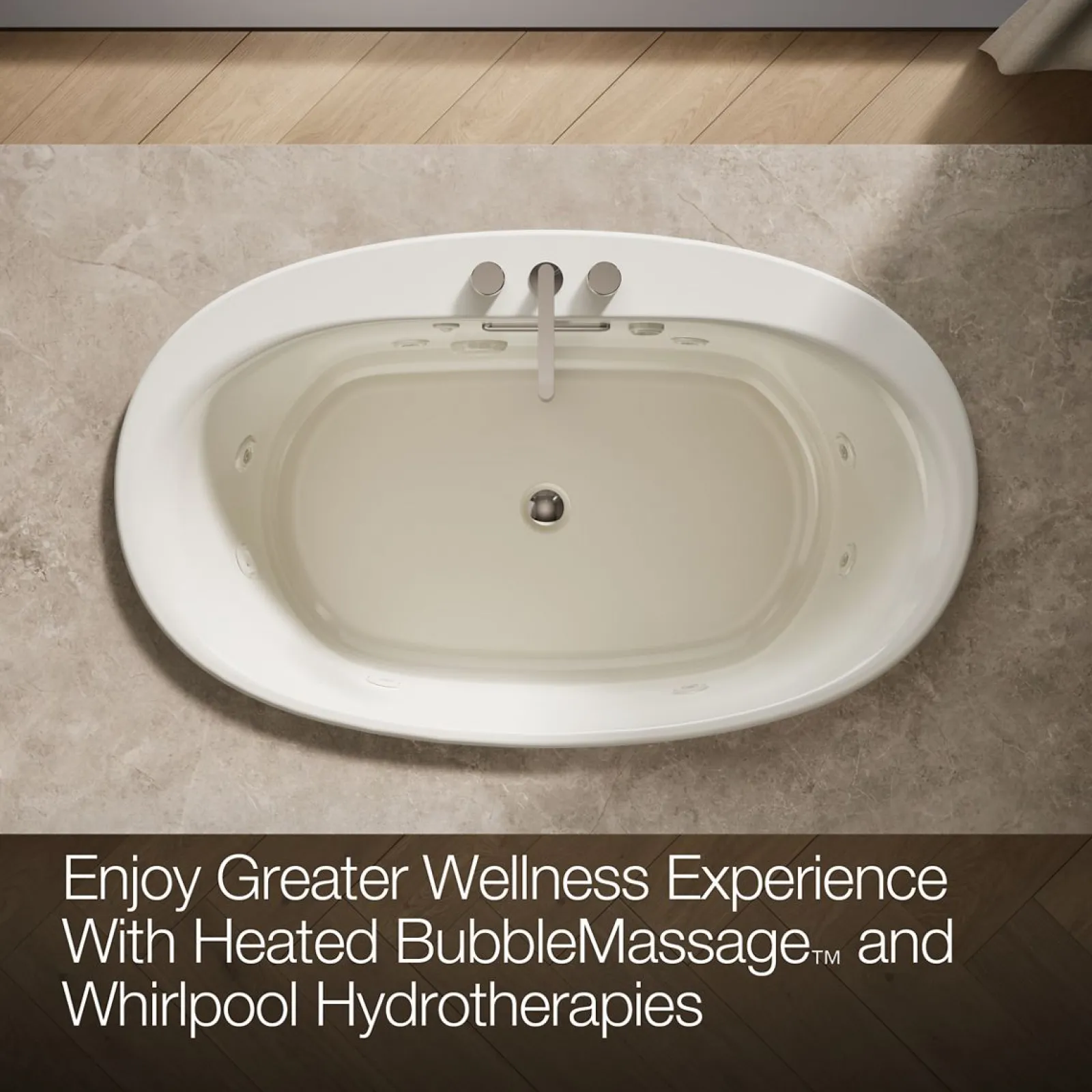 59-3/4" x 35-3/4" drop-in Heated BubbleMassage™ air bath with whirlpool^Kohler Online