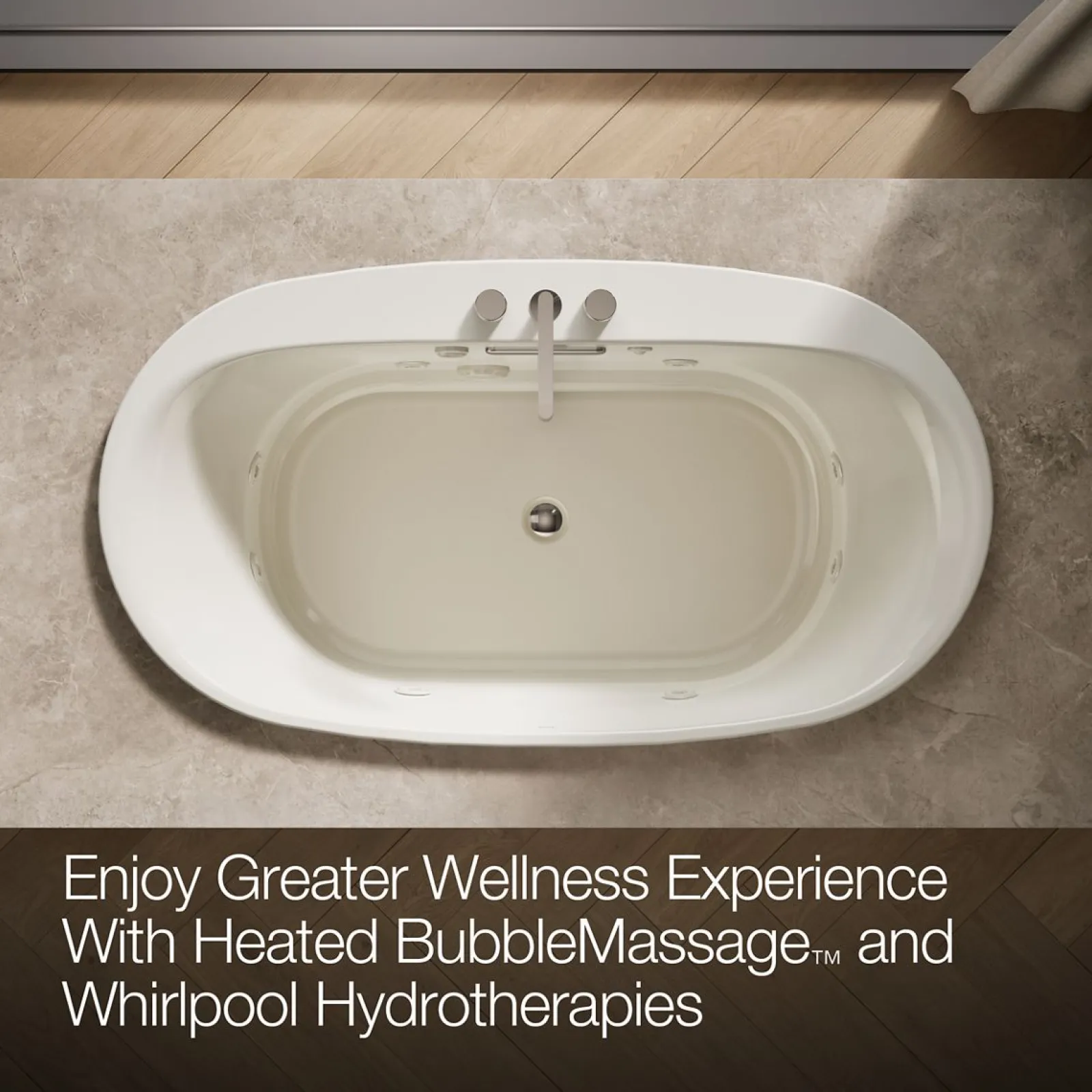 65-1/2" x 35-3/4" drop-in Heated BubbleMassage™ air bath with whirlpool^Kohler Best