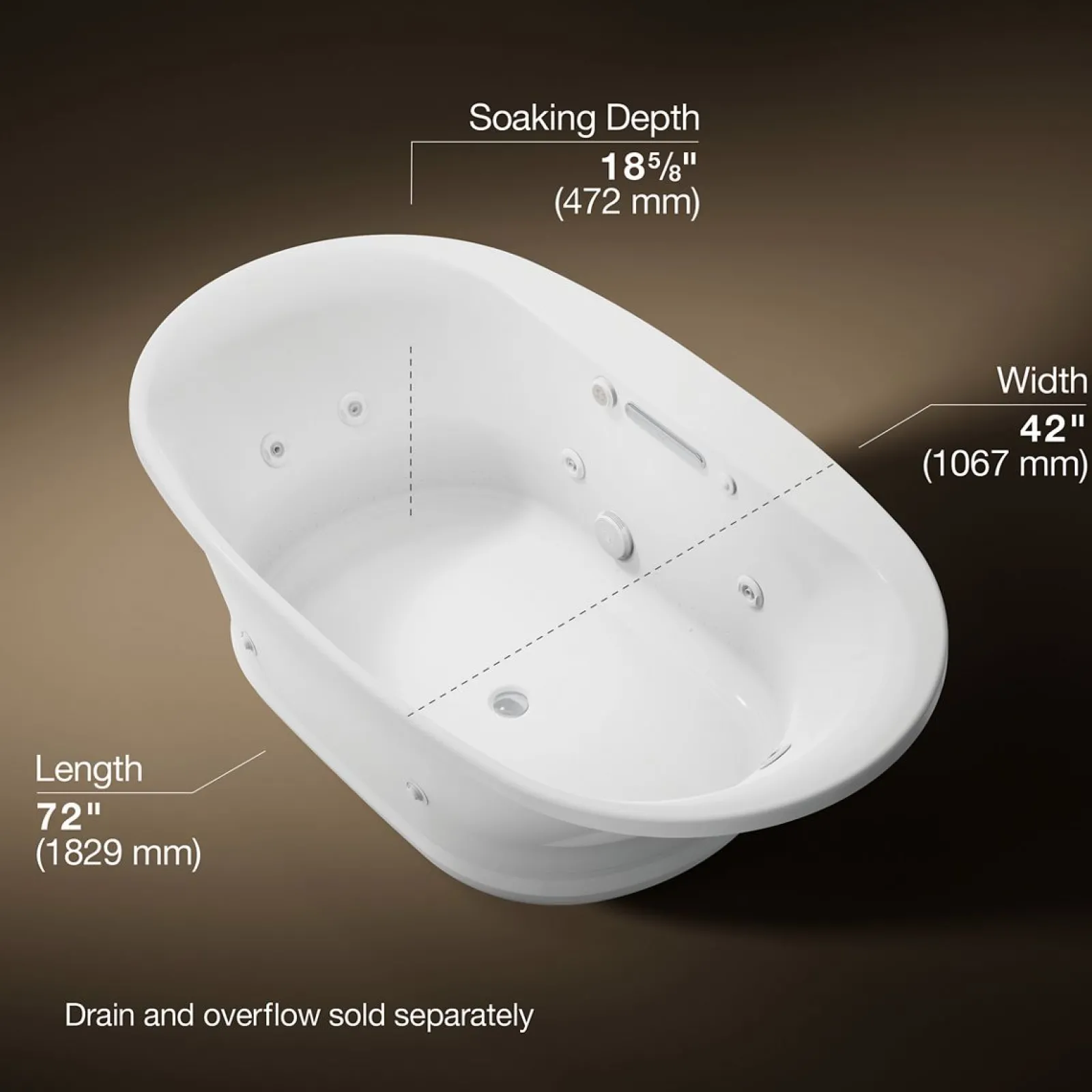 71-1/2" x 41-1/2" drop-in Heated BubbleMassage™ air bath with whirlpool^Kohler New