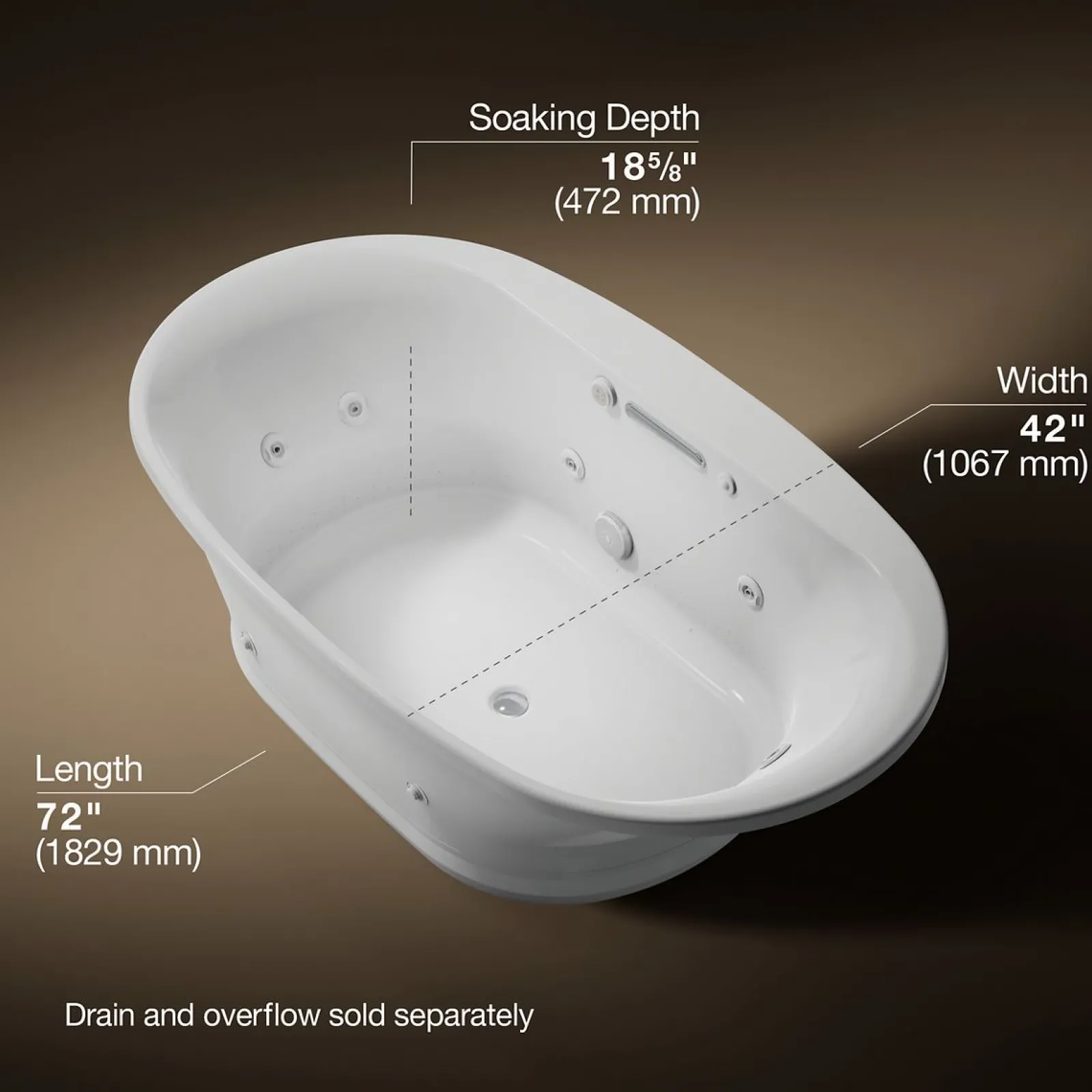 71-1/2" x 41-1/2" drop-in Heated BubbleMassage™ air bath with whirlpool^Kohler New