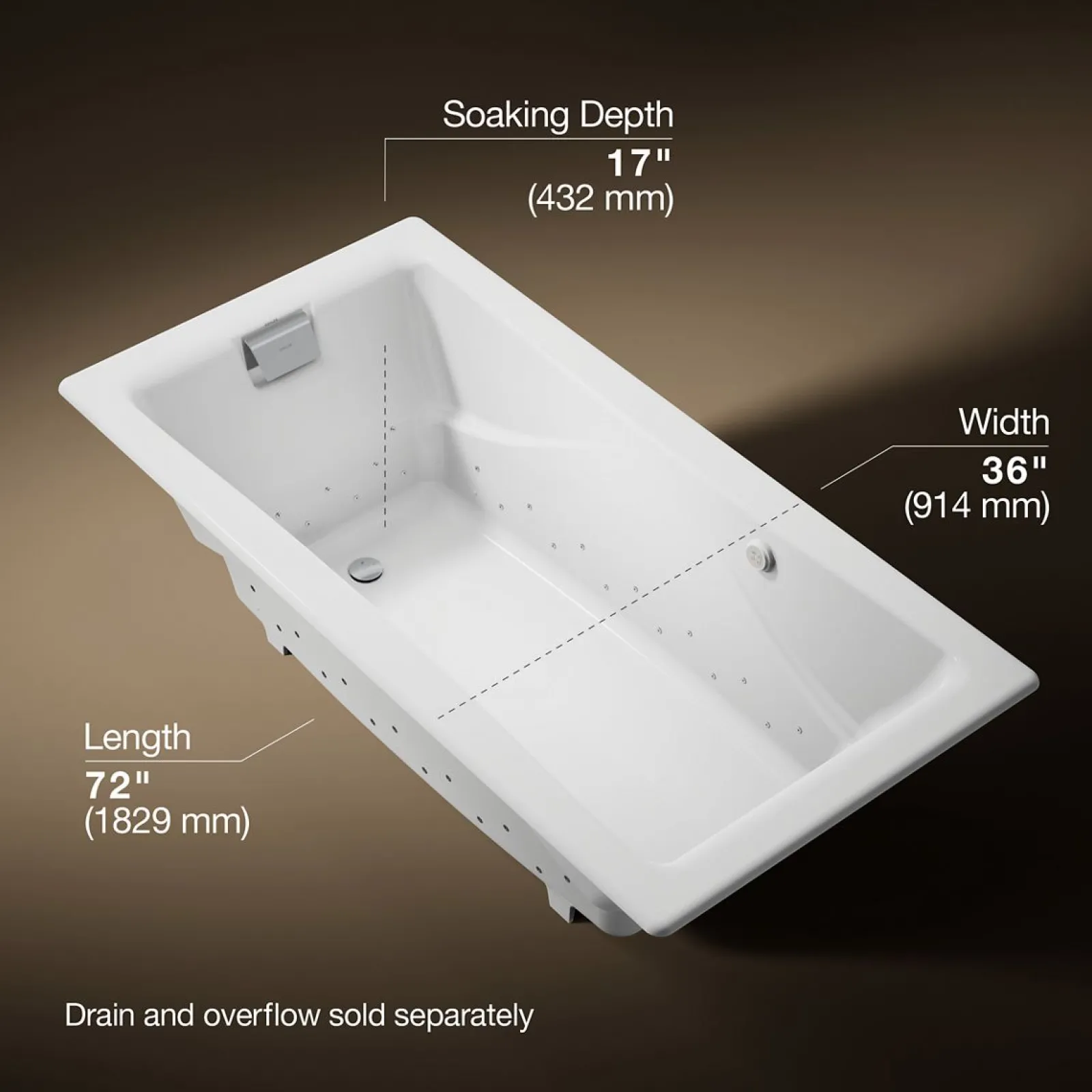 71-3/4" x 36" drop-in Heated BubbleMassage™ air bath^Kohler Hot