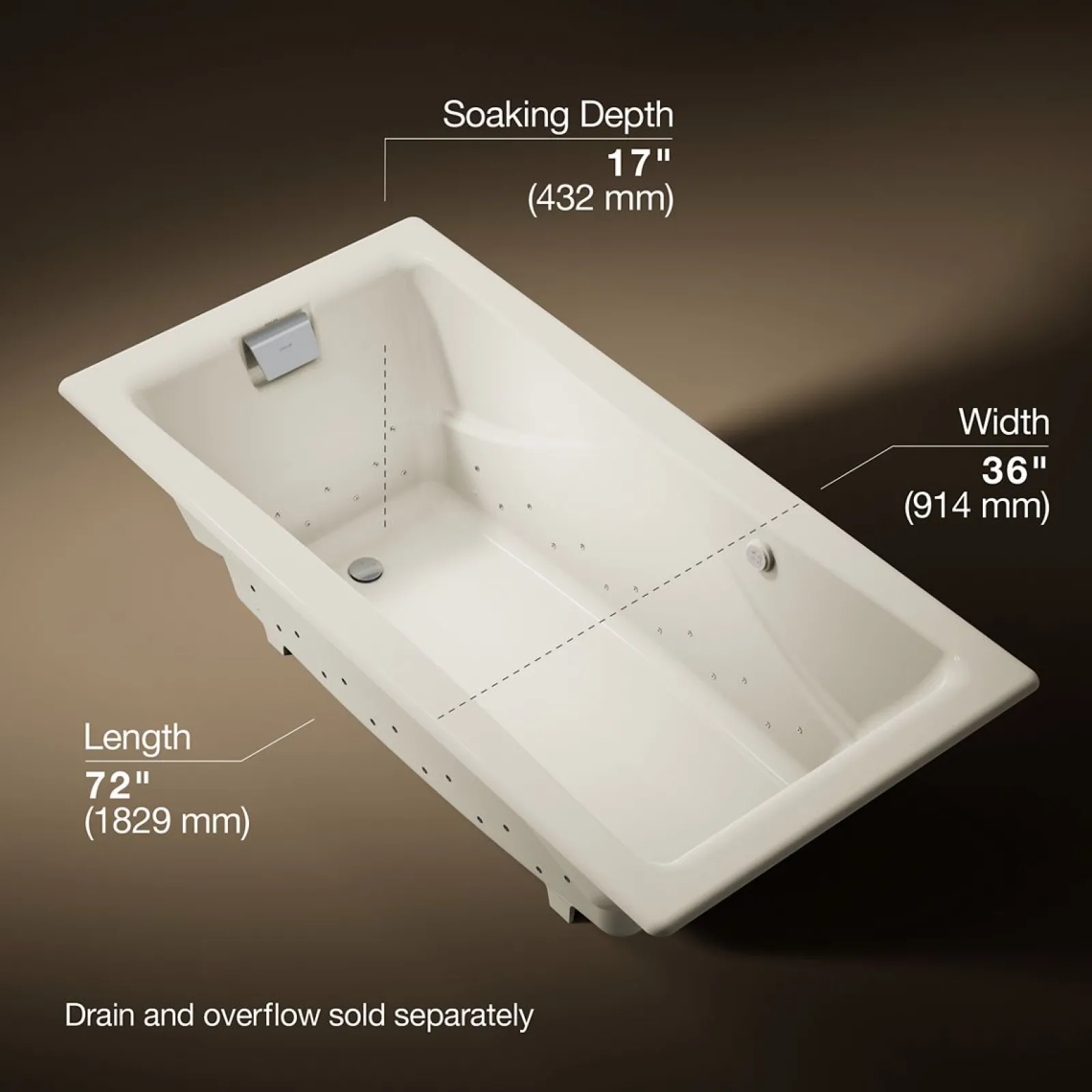 71-3/4" x 36" drop-in Heated BubbleMassage™ air bath^Kohler Clearance