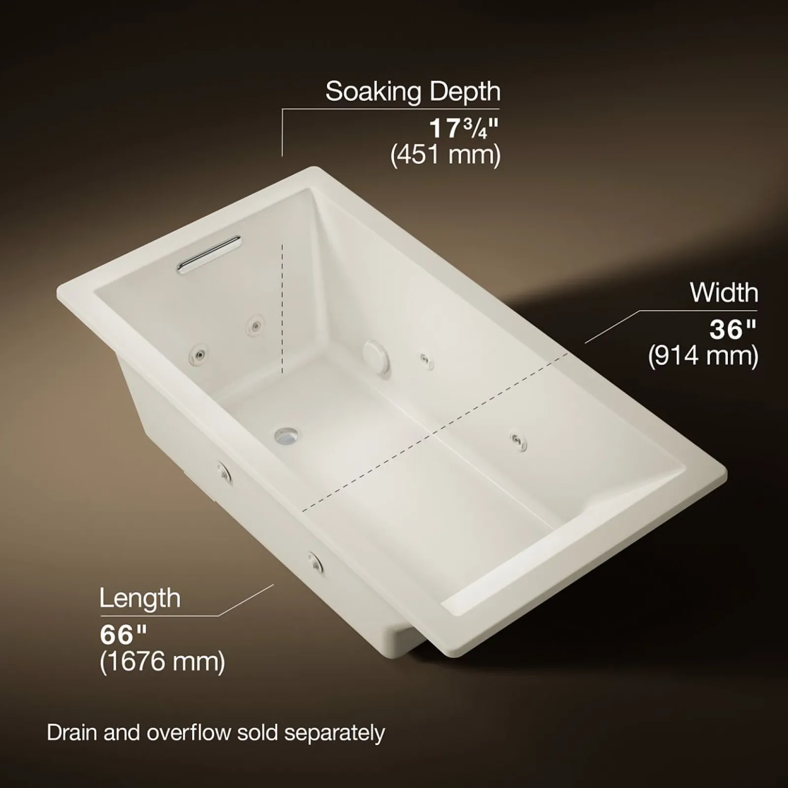 66" x 36" drop-in heated whirlpool bath^Kohler New