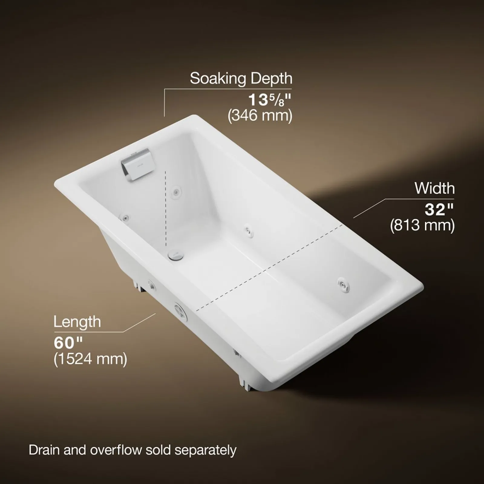 60" x 32" drop-in/undermount whirlpool bath^Kohler Hot