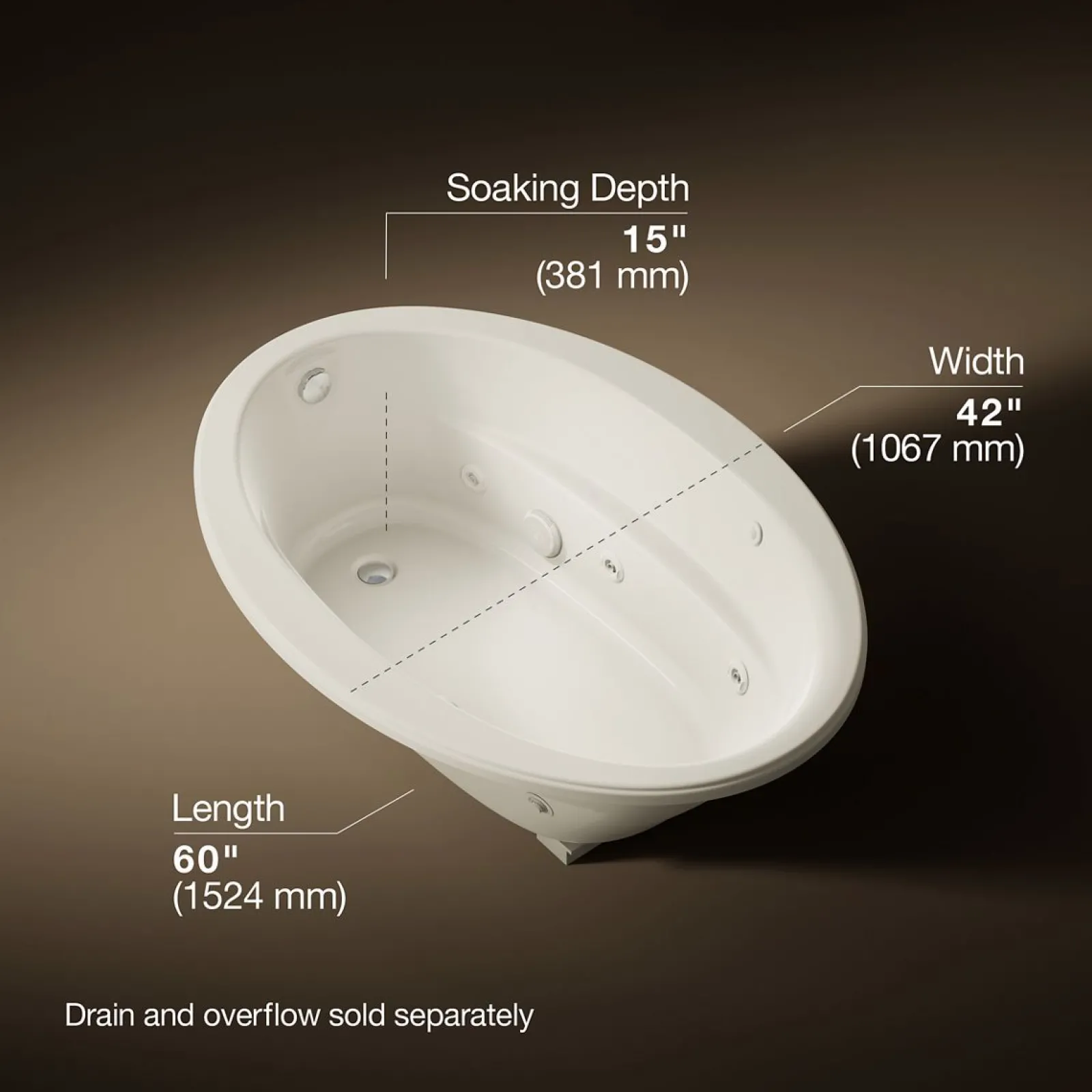 60" x 42" drop-in whirlpool bath with Bask® heated surface^Kohler Discount