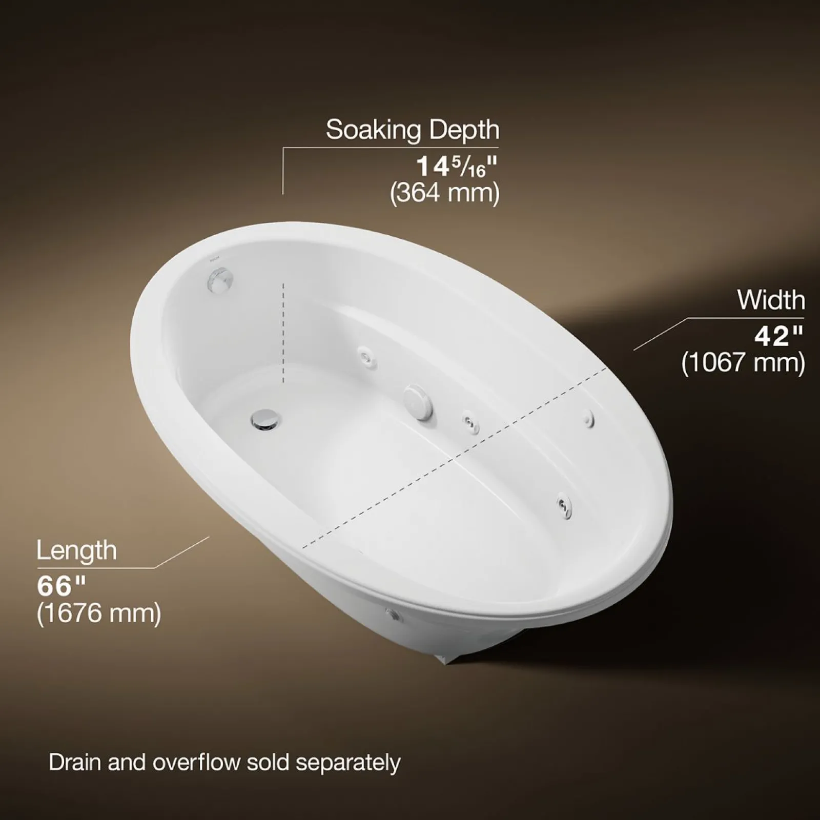 66" x 42" drop-in whirlpool bath with Bask® heated surface^Kohler Discount