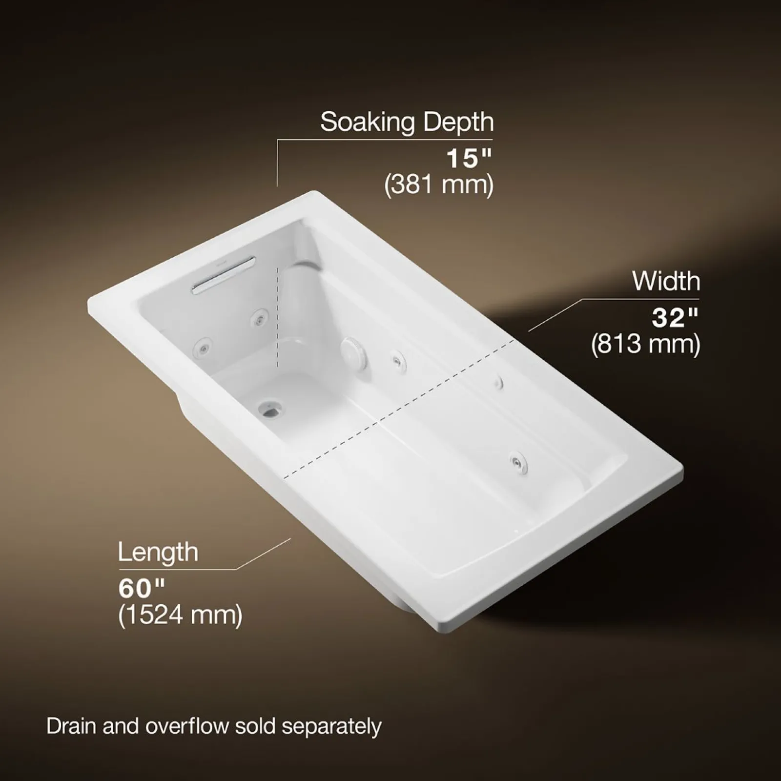 60" x 32" drop-in whirlpool bath with heater^Kohler Sale
