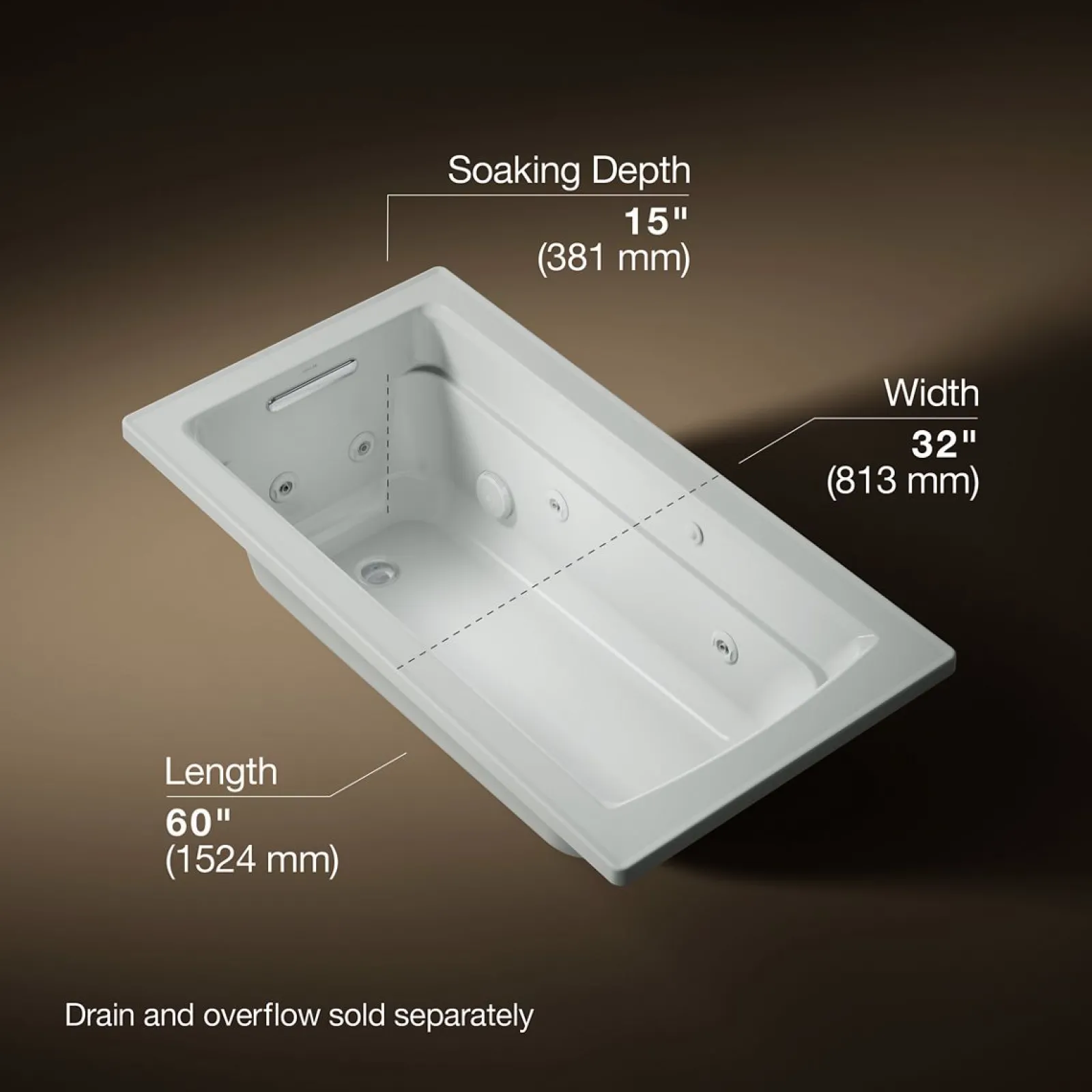 60" x 32" drop-in whirlpool bath with heater^Kohler Sale