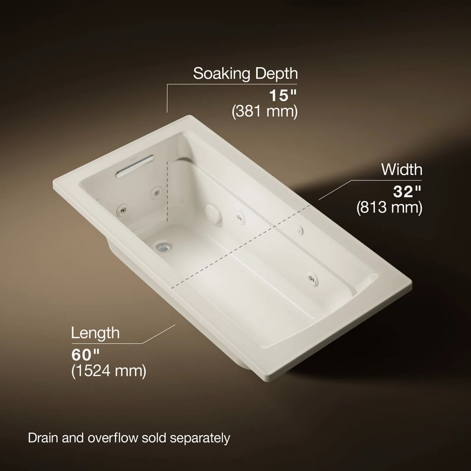 60" x 32" drop-in whirlpool bath with heater^Kohler Sale