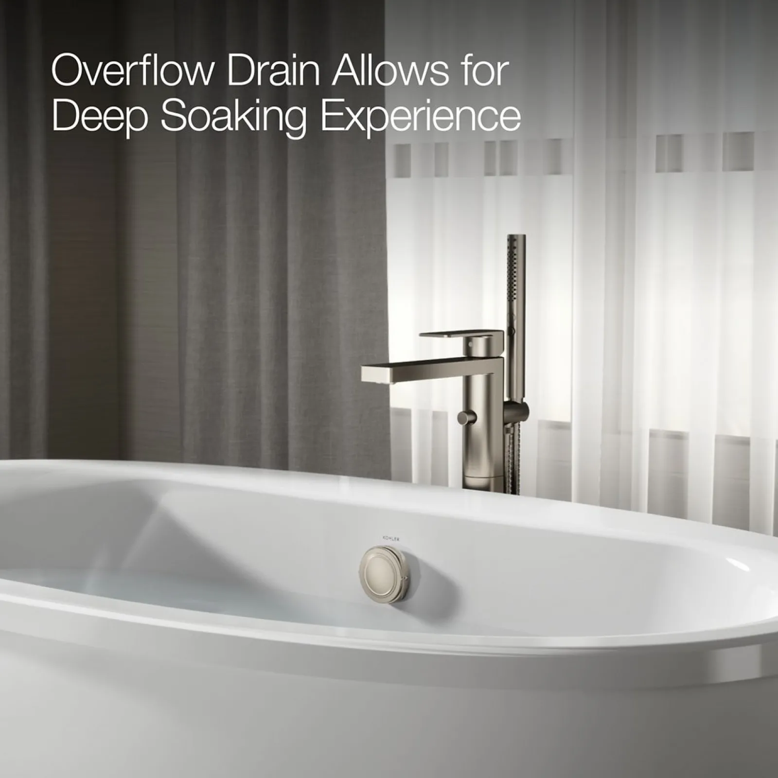 65-1/2" x 35-1/2" freestanding bath, straight shroud^Kohler