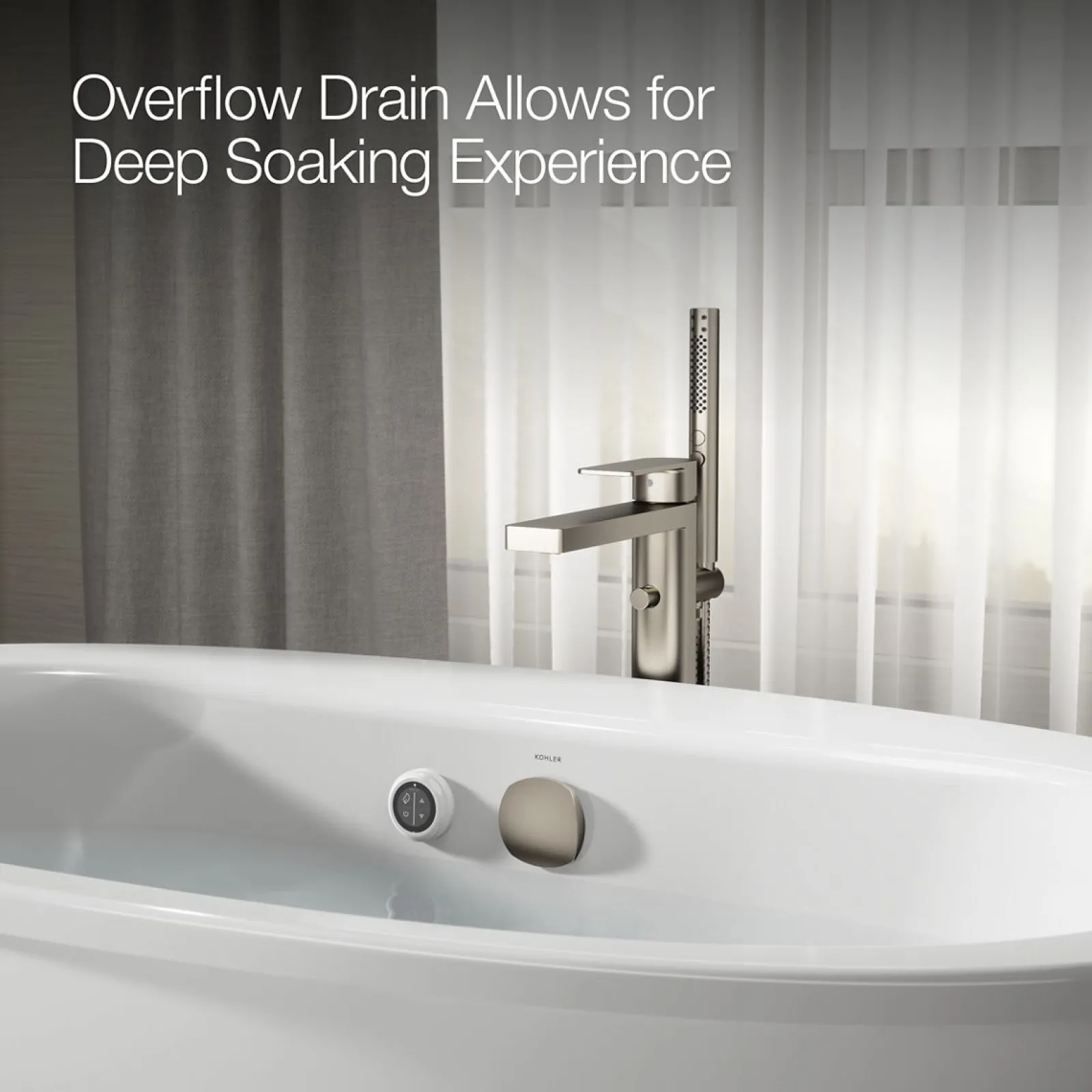 60" x 34" freestanding bath with Bask® heated surface and fluted shroud^Kohler Hot