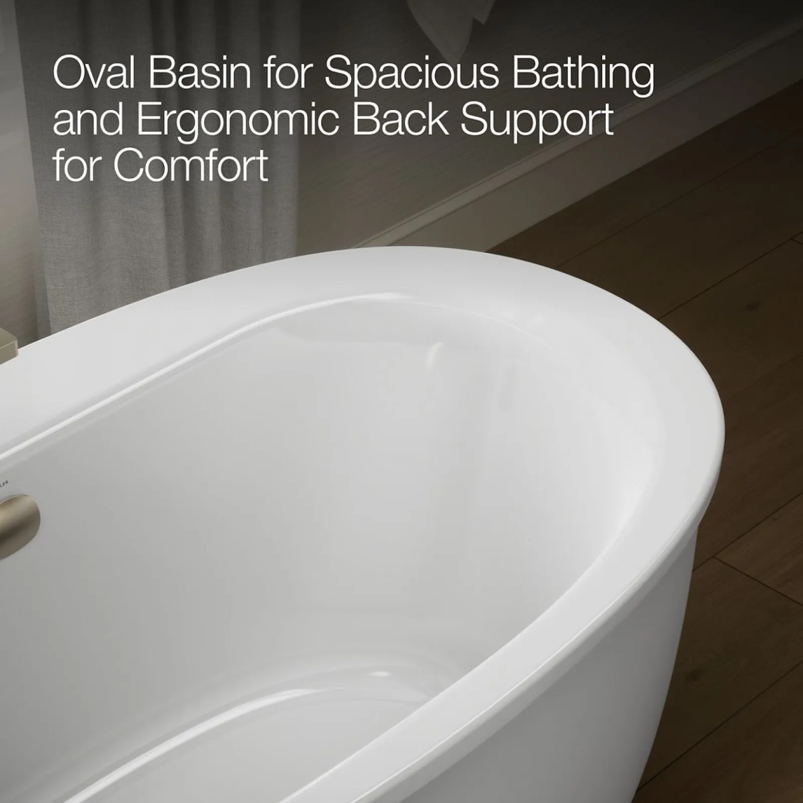 60" x 34" freestanding bath with Bask® heated surface and fluted shroud^Kohler Hot