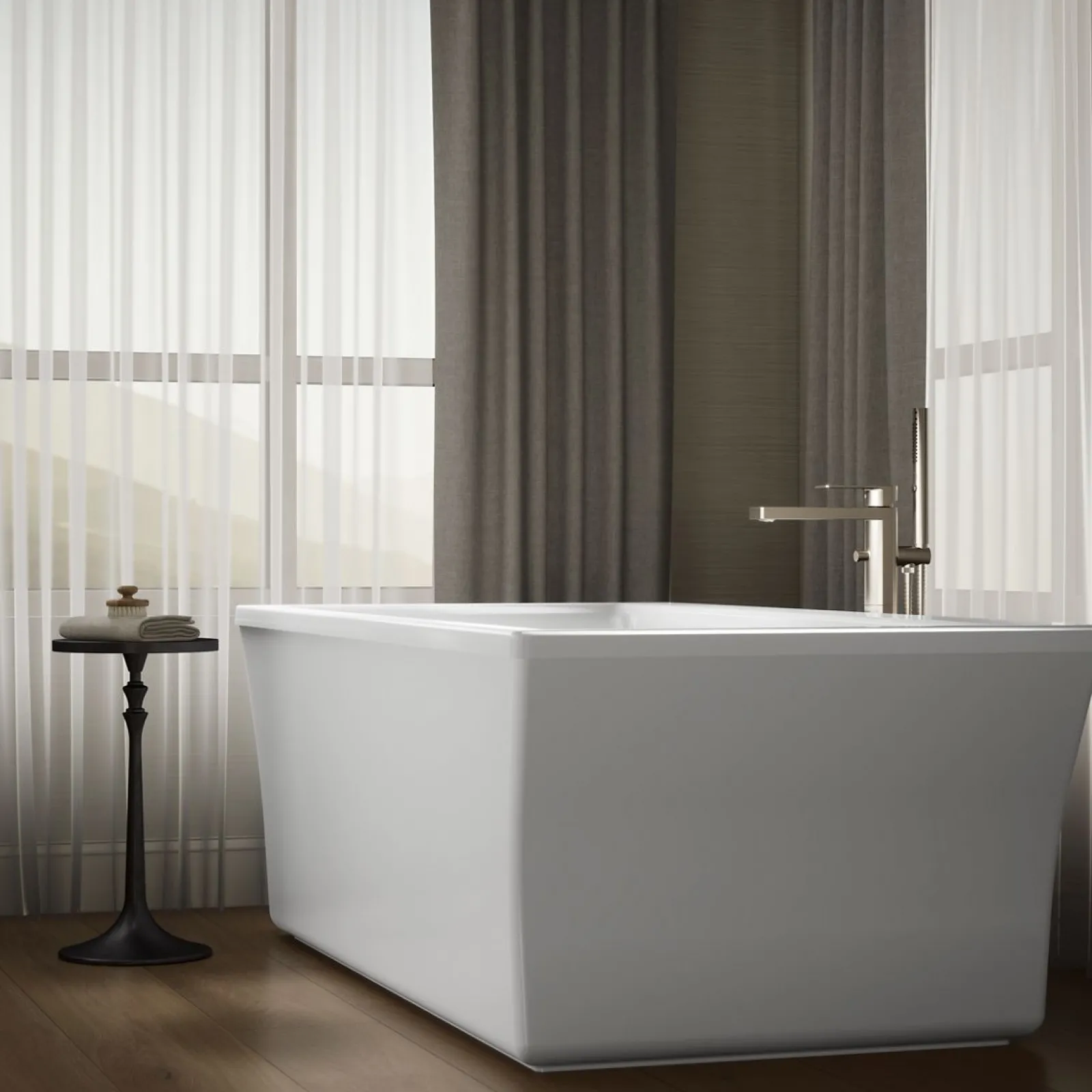 72" x 36-1/4" freestanding bath with Bask® heated surface and fluted shroud^Kohler Best