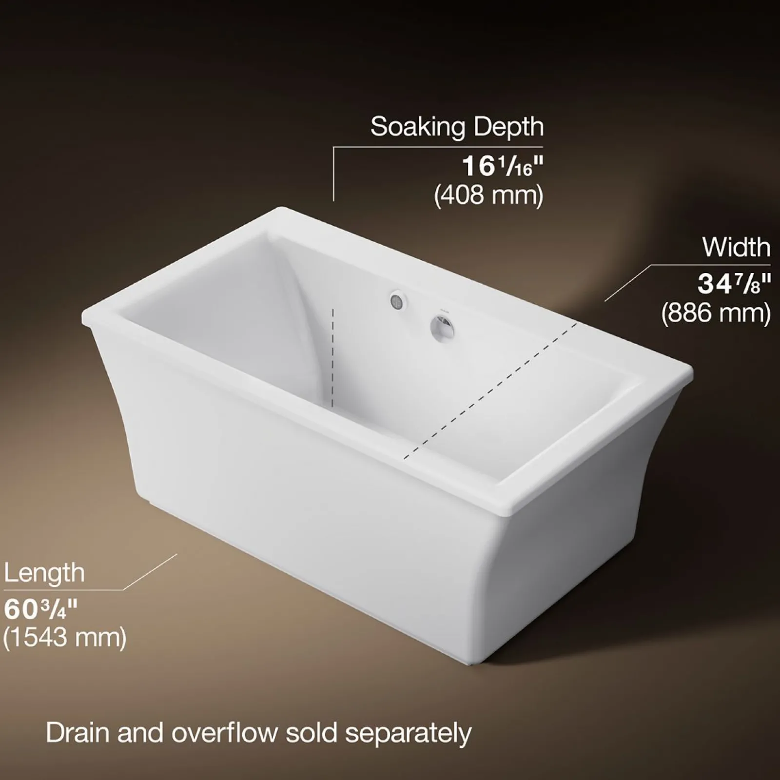 60-1/4" x 34-1/4" freestanding bath with Bask® heated surface and fluted shroud^Kohler Sale