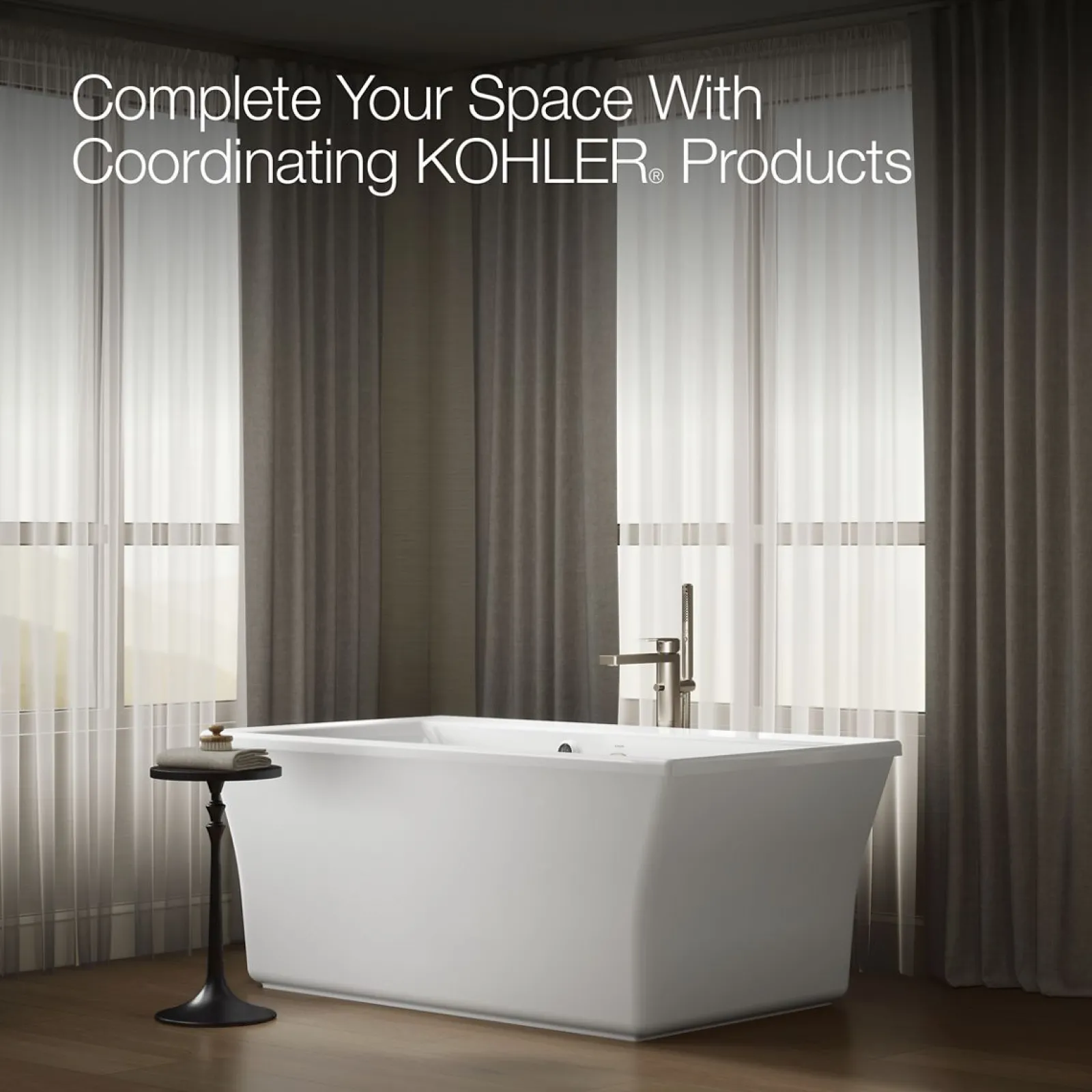 60-1/4" x 34-1/4" freestanding bath with Bask® heated surface and fluted shroud^Kohler Sale