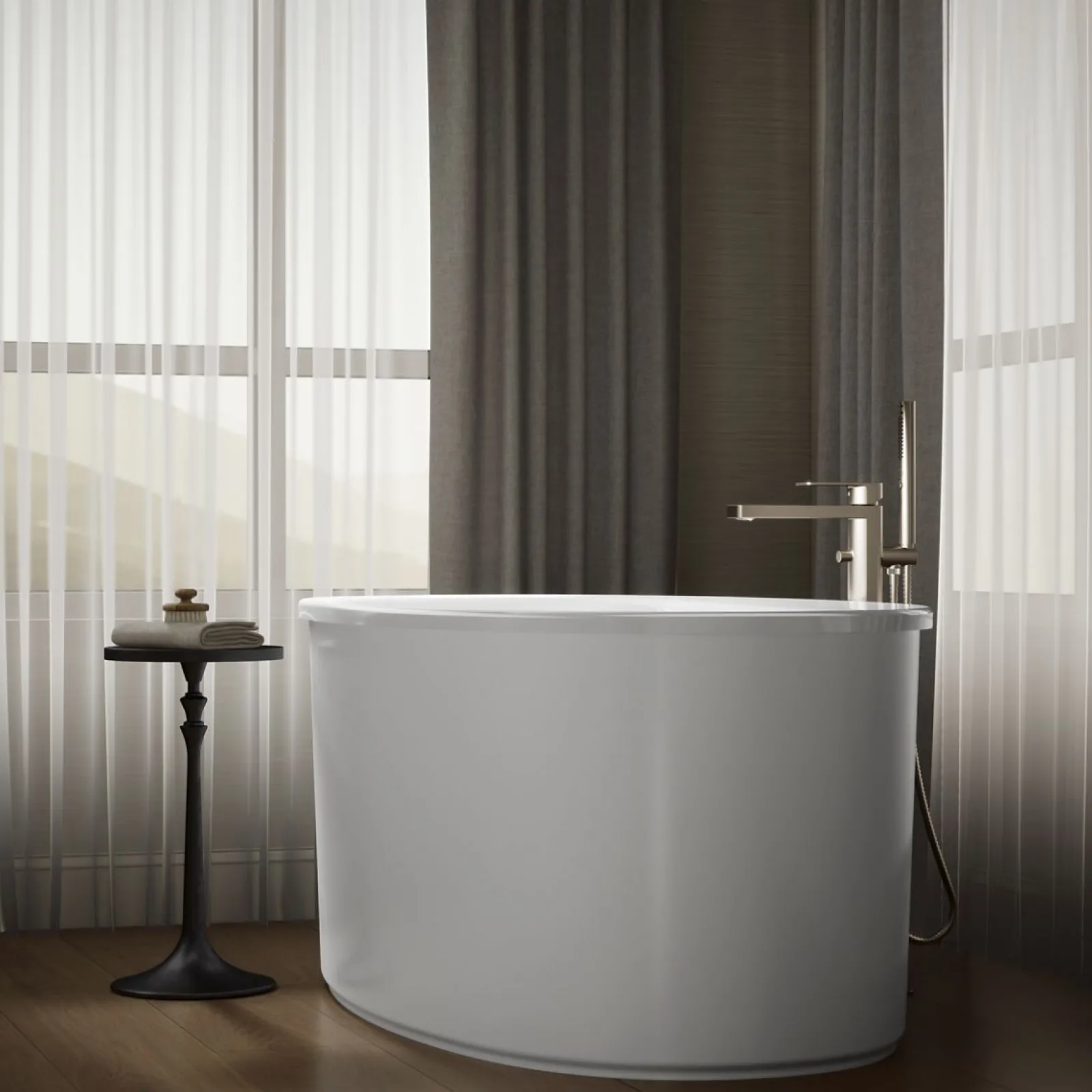 60" x 34" freestanding bath with Bask® heated surface and straight shroud^Kohler Clearance