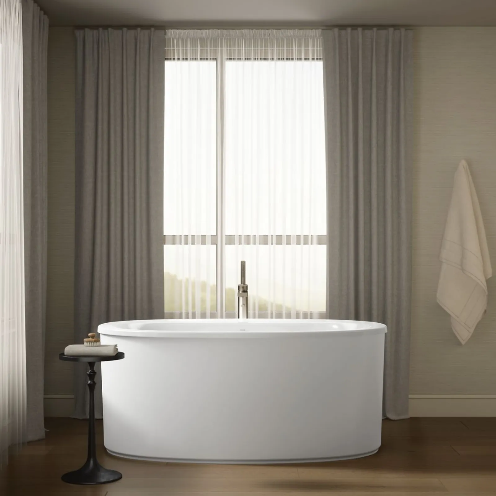 60" x 34" freestanding bath with Bask® heated surface and straight shroud^Kohler Clearance
