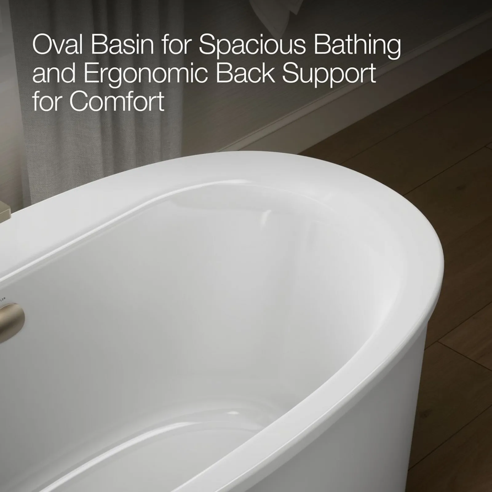 60" x 34" freestanding bath with Bask® heated surface and straight shroud^Kohler Clearance