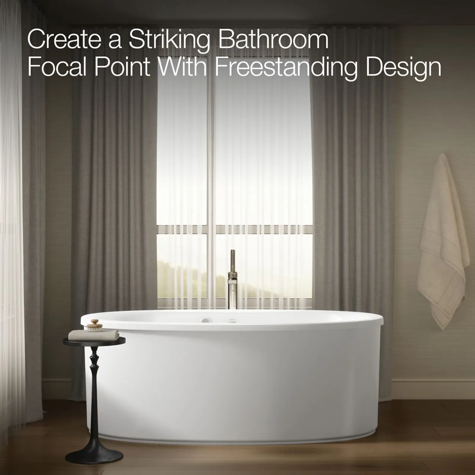 65-1/2" x 35-1/2" freestanding Heated BubbleMassage™ air bath with Bask® heated surface and straight shroud^Kohler