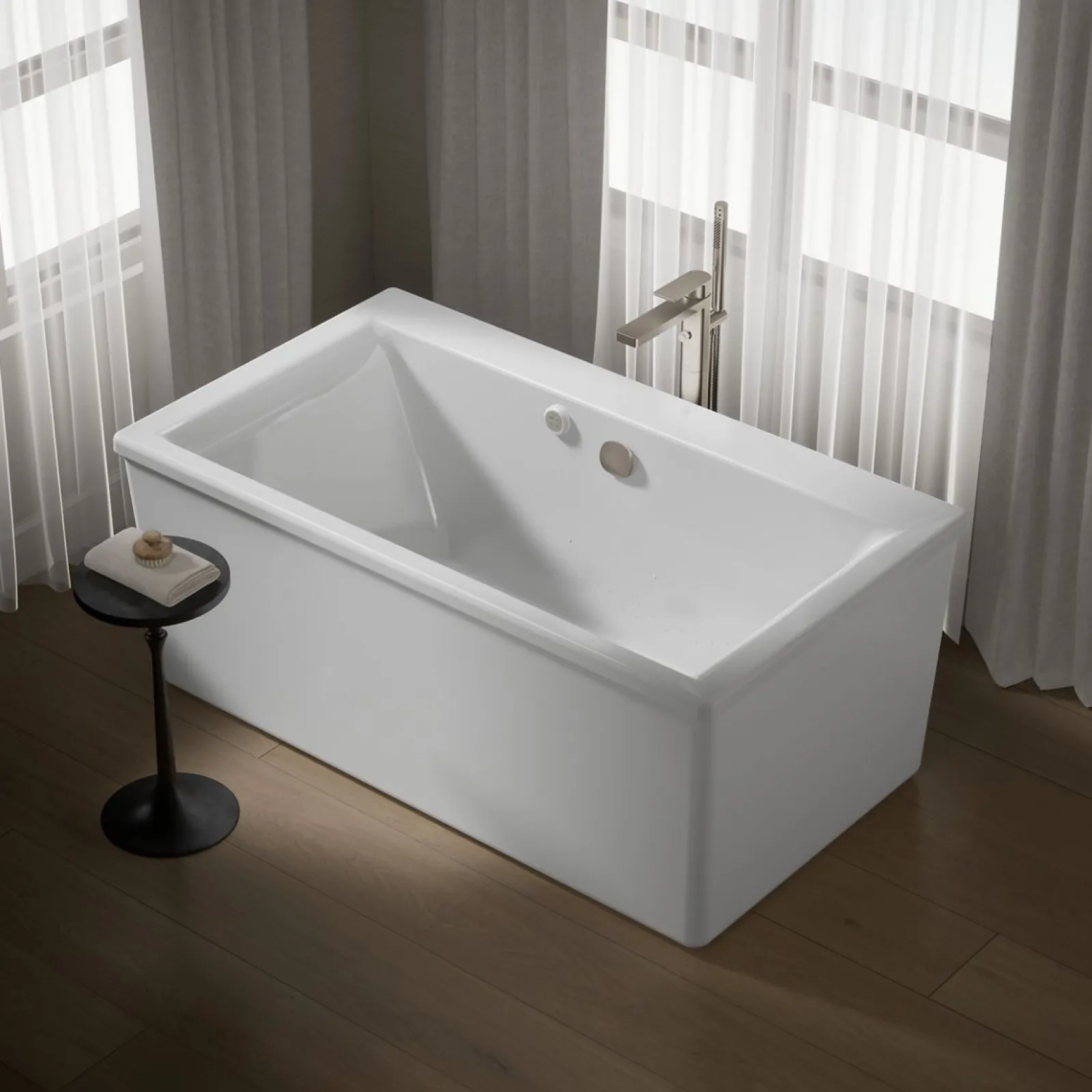 60" x 34" freestanding Heated BubbleMassage™ air bath with Bask® heated surface and straight shroud^Kohler New