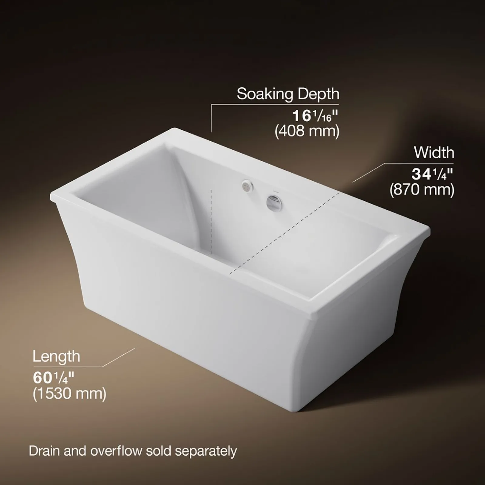 60" x 34" freestanding Heated BubbleMassage™ air bath with Bask® heated surface and fluted shroud^Kohler New