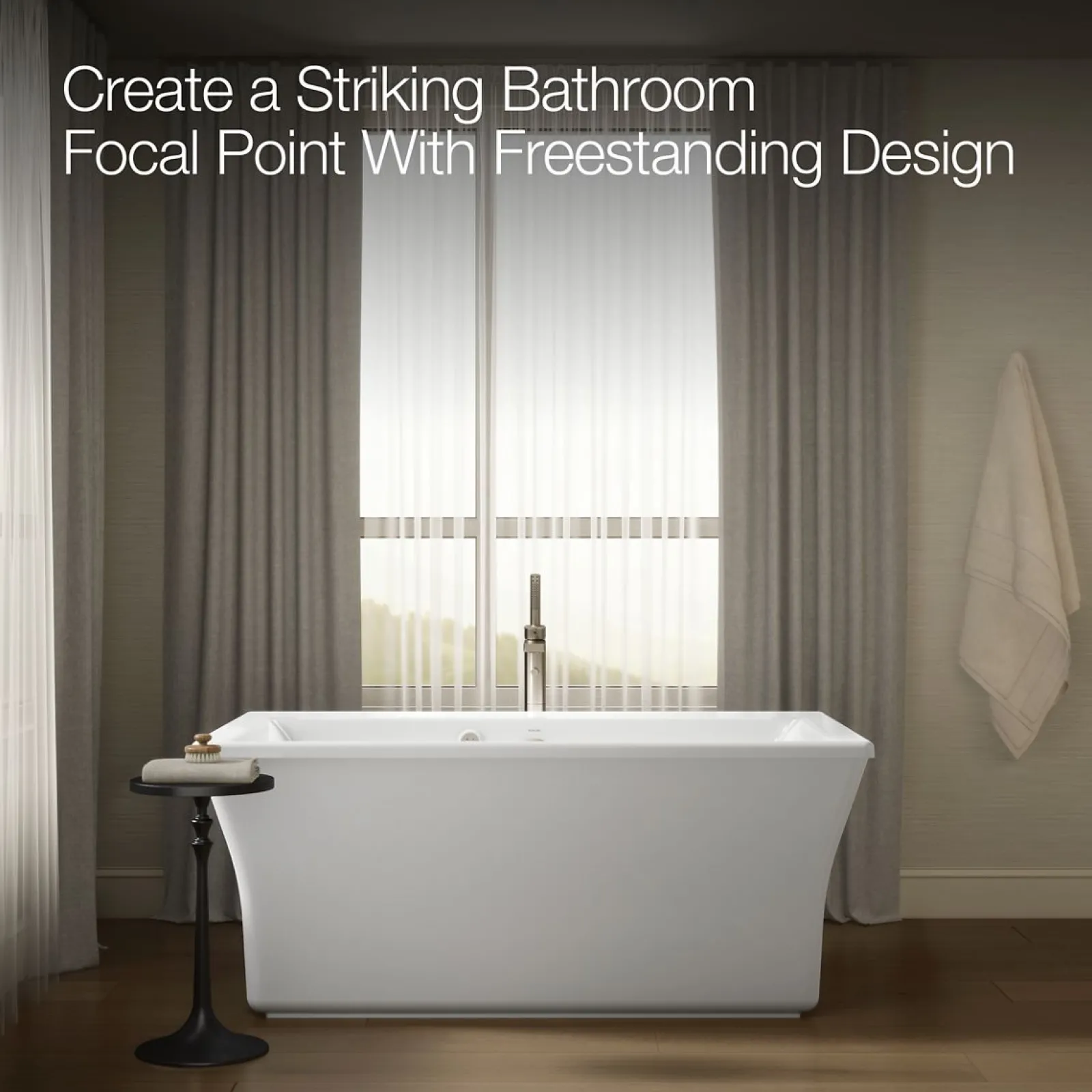 60" x 34" freestanding Heated BubbleMassage™ air bath with Bask® heated surface and fluted shroud^Kohler New