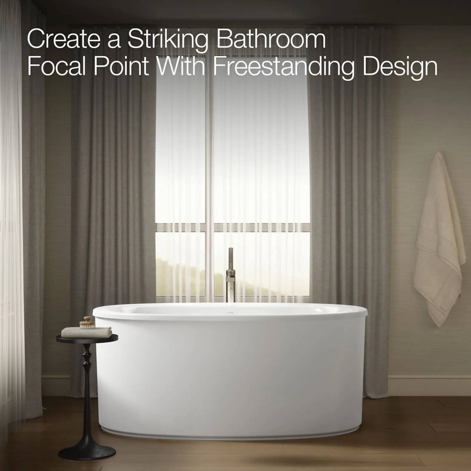 60-1/2" x 34-1/2" freestanding Heated BubbleMassage™ air bath with straight shroud^Kohler Online