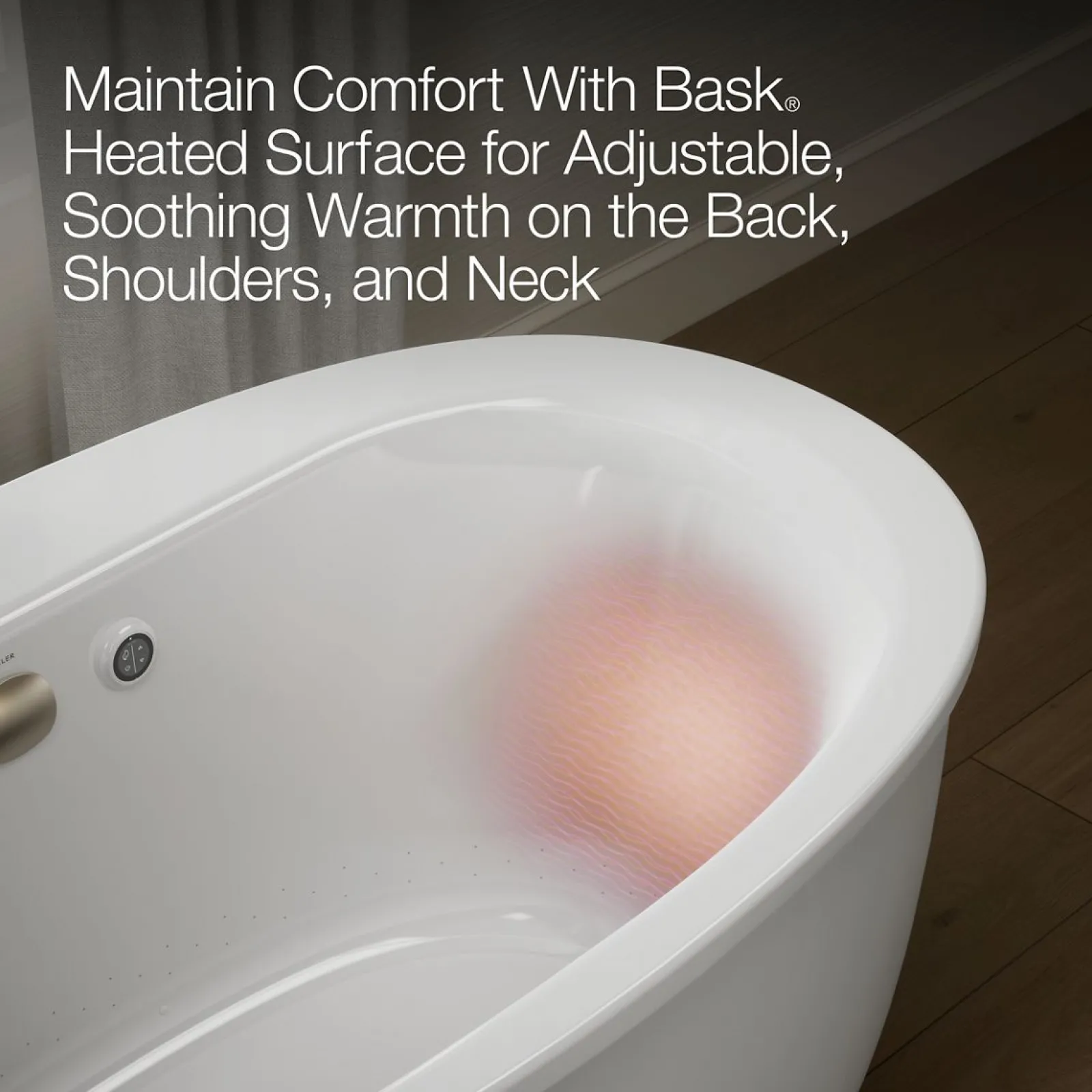 60-1/2" x 34-1/2" freestanding Heated BubbleMassage™ air bath with Bask® heated surface and fluted shroud^Kohler Discount