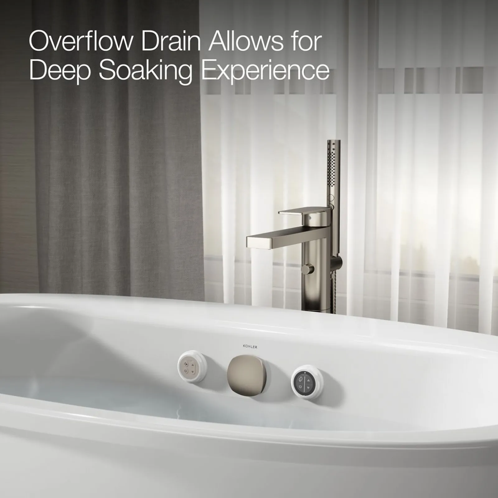 60-1/2" x 34-1/2" freestanding Heated BubbleMassage™ air bath with Bask® heated surface and fluted shroud^Kohler Discount