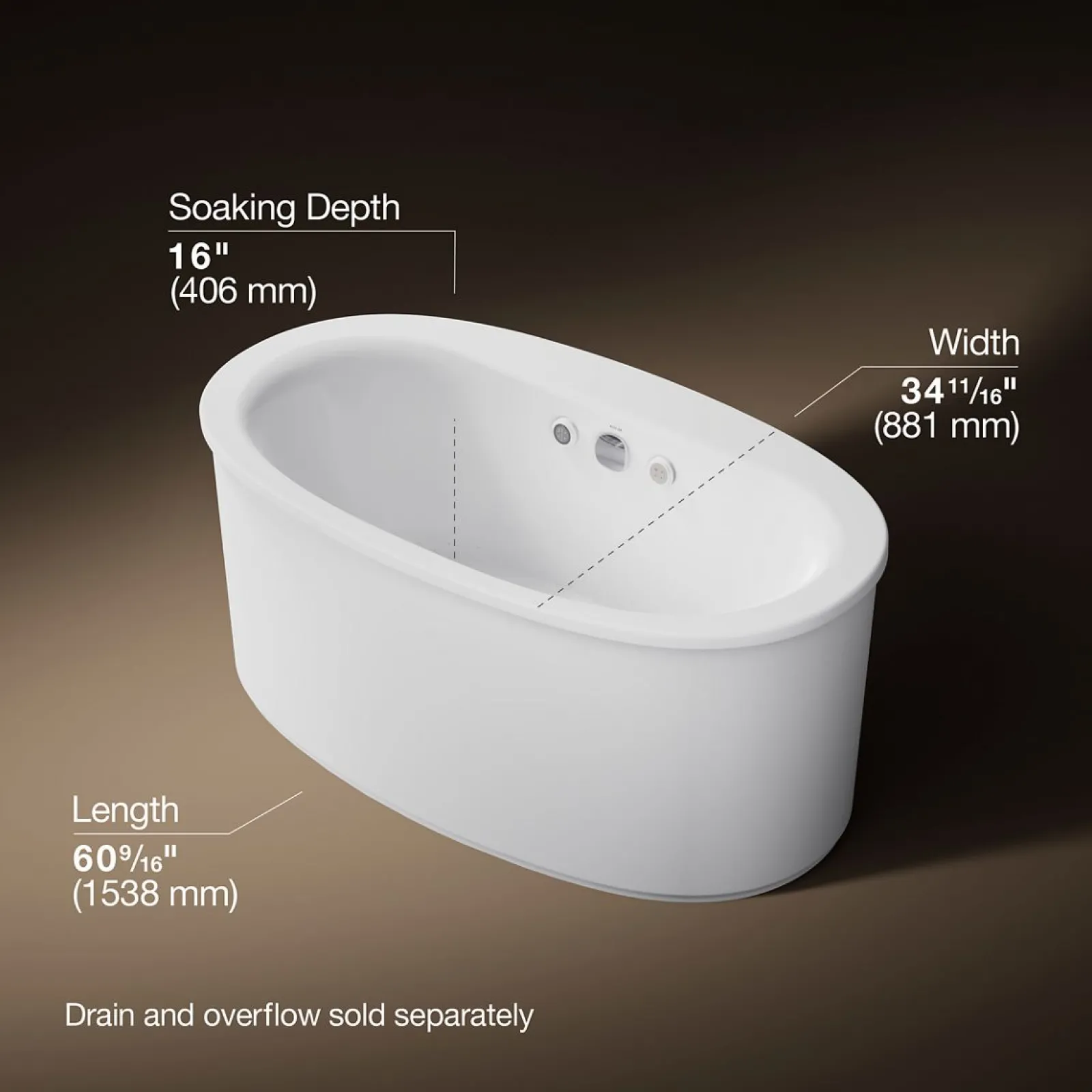 60-1/2" x 34-1/2" freestanding Heated BubbleMassage™ air bath with Bask® heated surface and straight shroud^Kohler Online