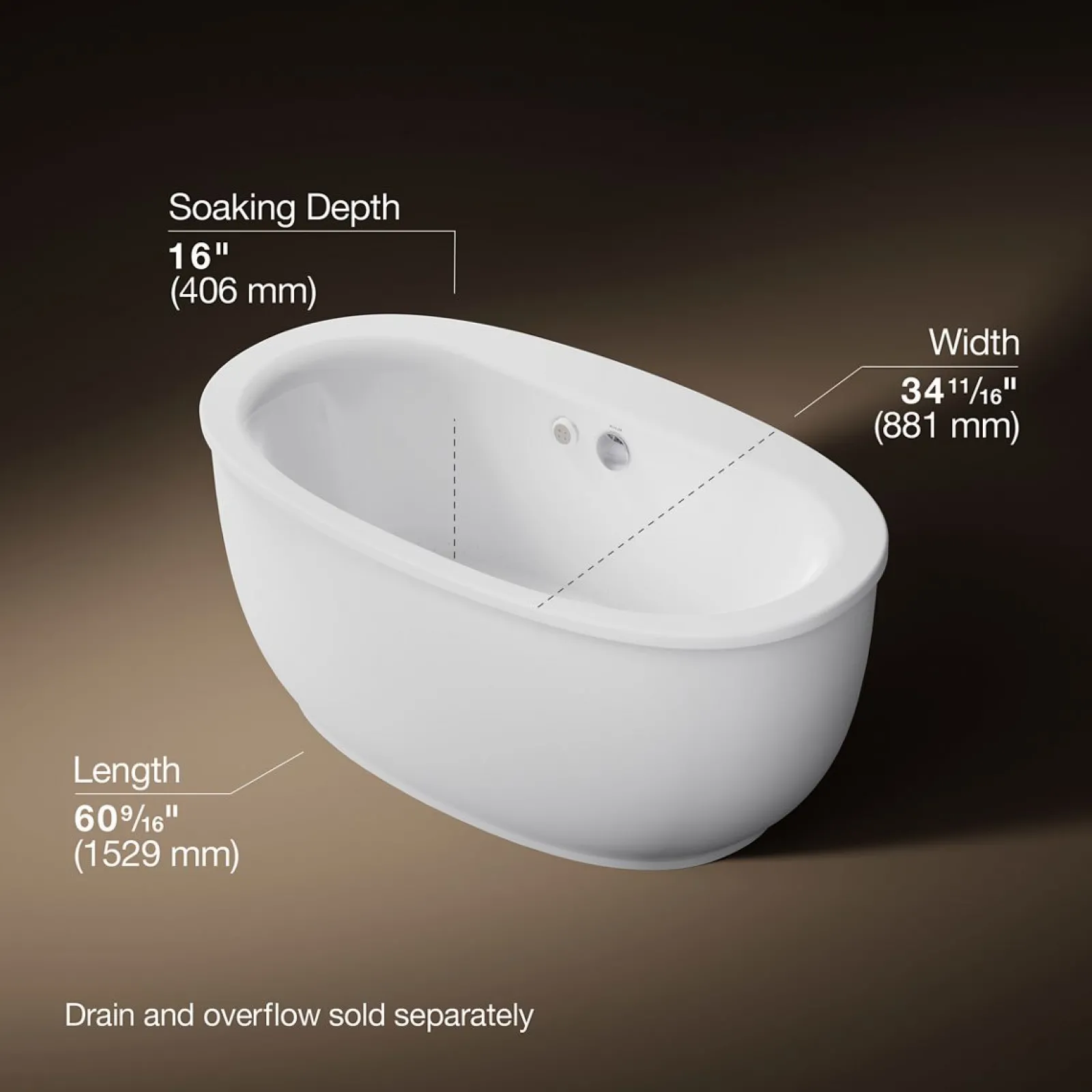 60-1/2" x 34-1/2" freestanding Heated BubbleMassage™ air bath with fluted shroud^Kohler Discount