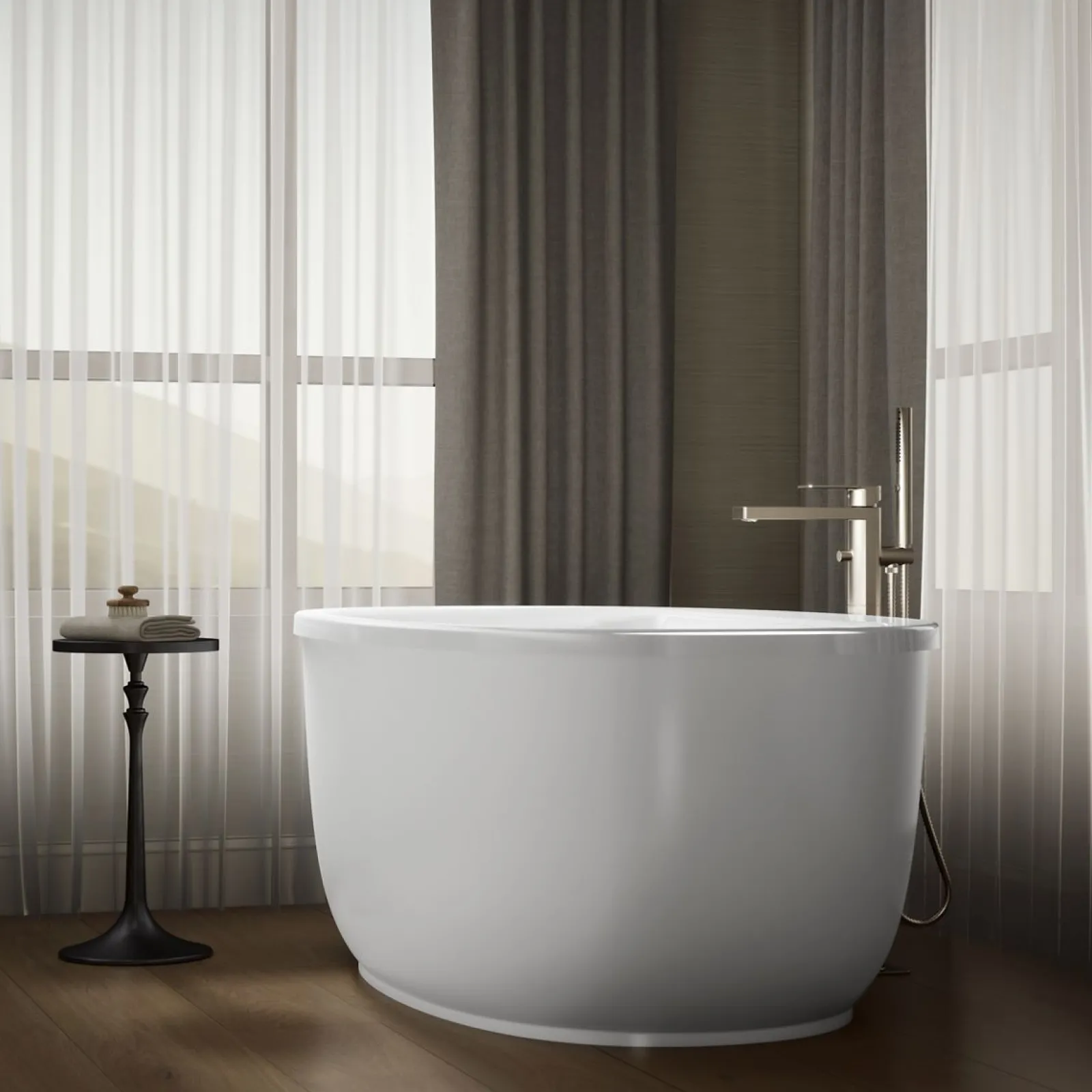 65-1/2" x 35-1/2" oval freestanding bath with Bask® heated surface and fluted shroud^Kohler Online