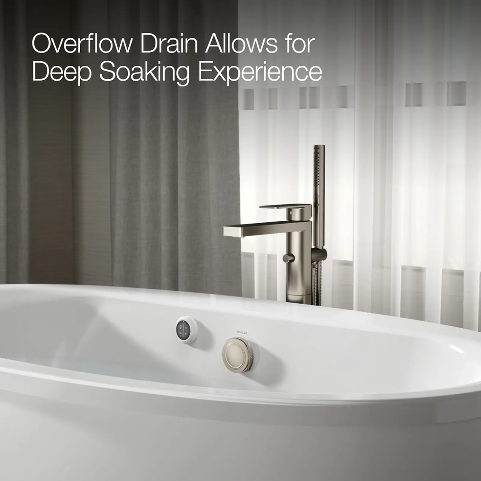 65-1/2" x 35-1/2" oval freestanding bath with Bask® heated surface and fluted shroud^Kohler Online